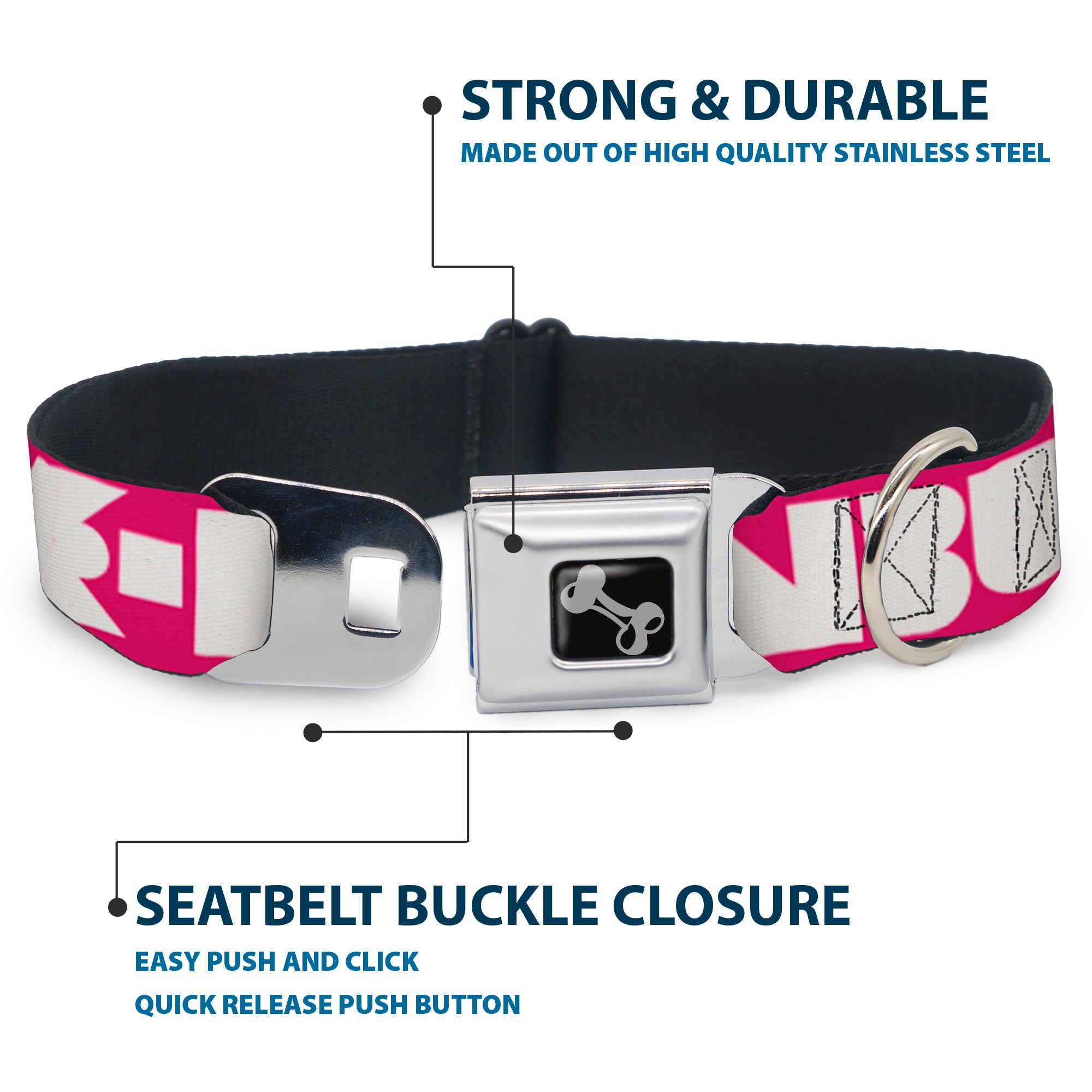 Dog Bone Seatbelt Buckle Collar - BUCKLE-DOWN Shapes Hot Pink/White Seatbelt Buckle Collars Buckle-Down