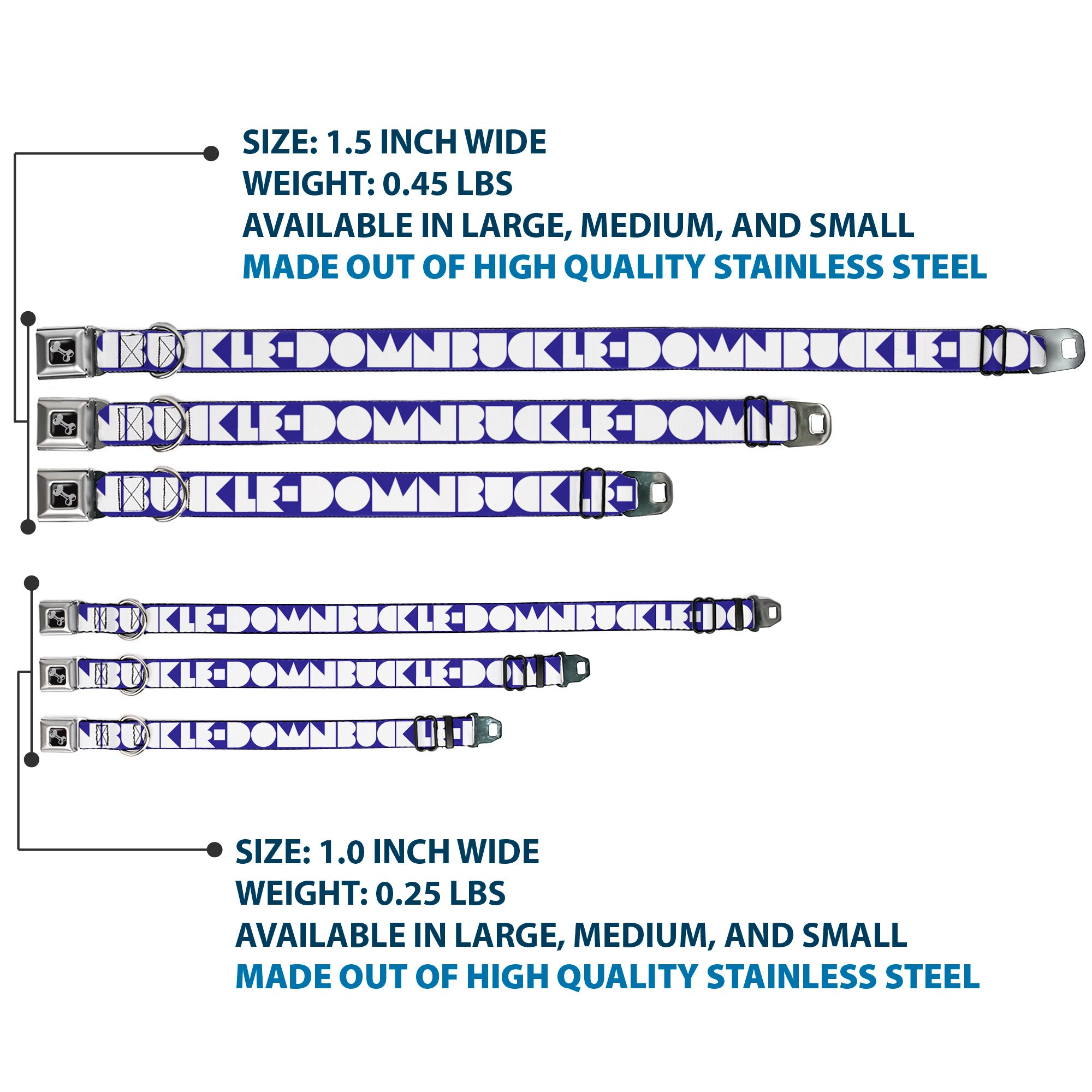 Dog Bone Seatbelt Buckle Collar - BUCKLE-DOWN Shapes Blue/White Seatbelt Buckle Collars Buckle-Down