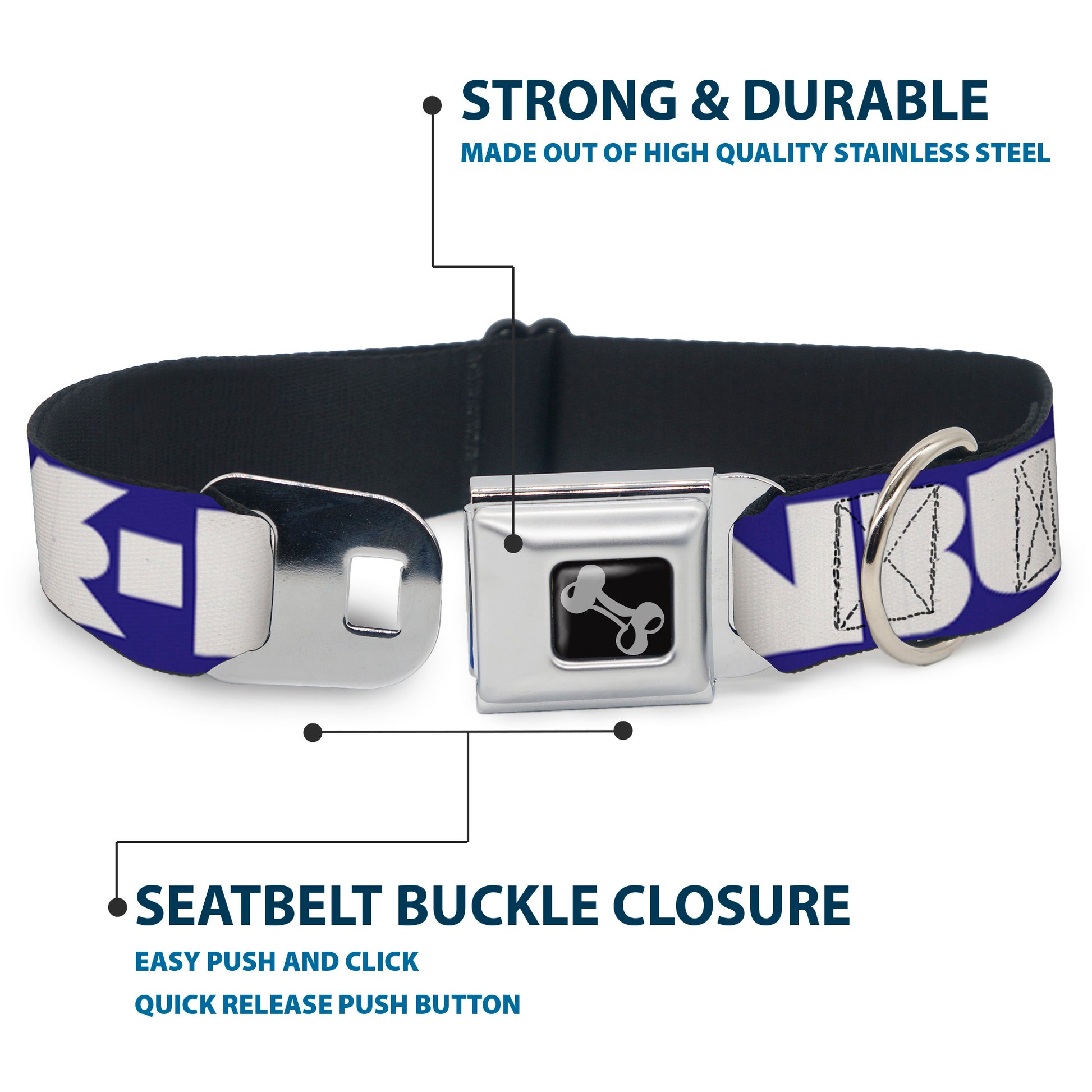 Dog Bone Seatbelt Buckle Collar - BUCKLE-DOWN Shapes Blue/White Seatbelt Buckle Collars Buckle-Down