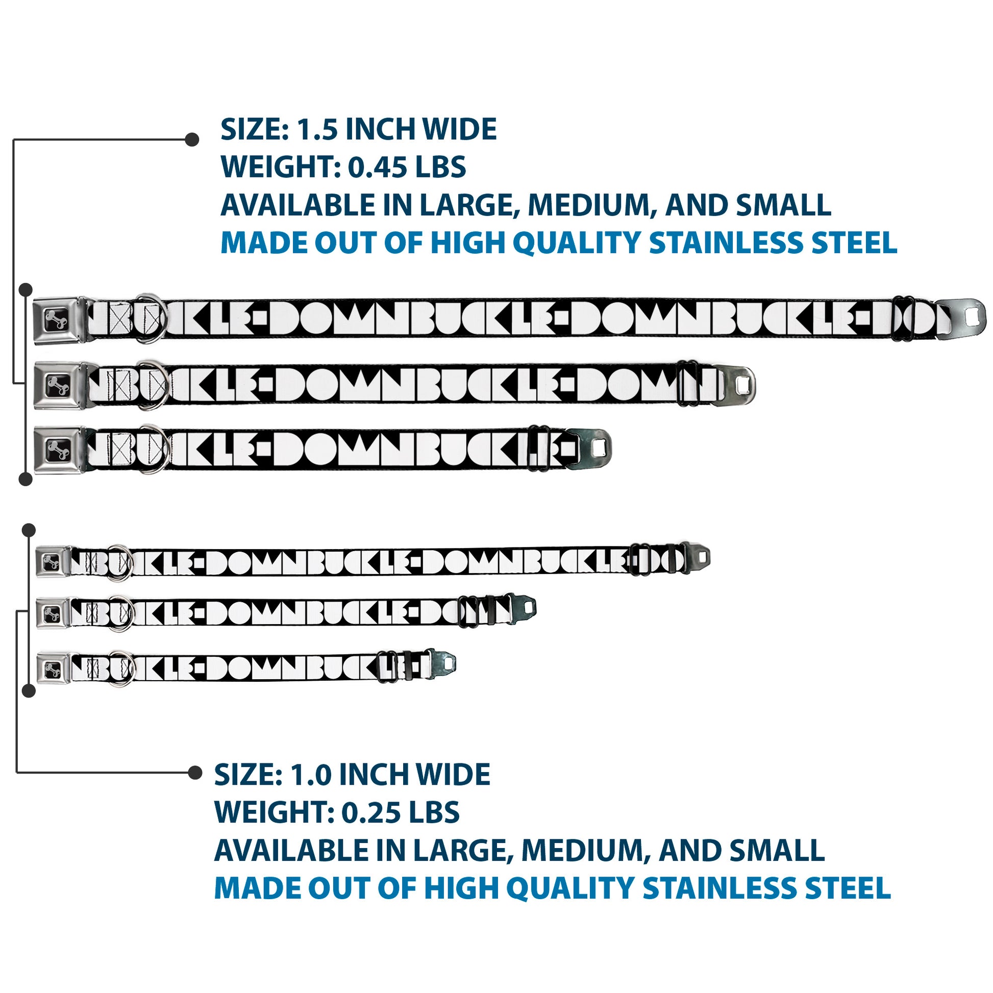 Dog Bone Seatbelt Buckle Collar - BUCKLE-DOWN Shapes Black/White Seatbelt Buckle Collars Buckle-Down