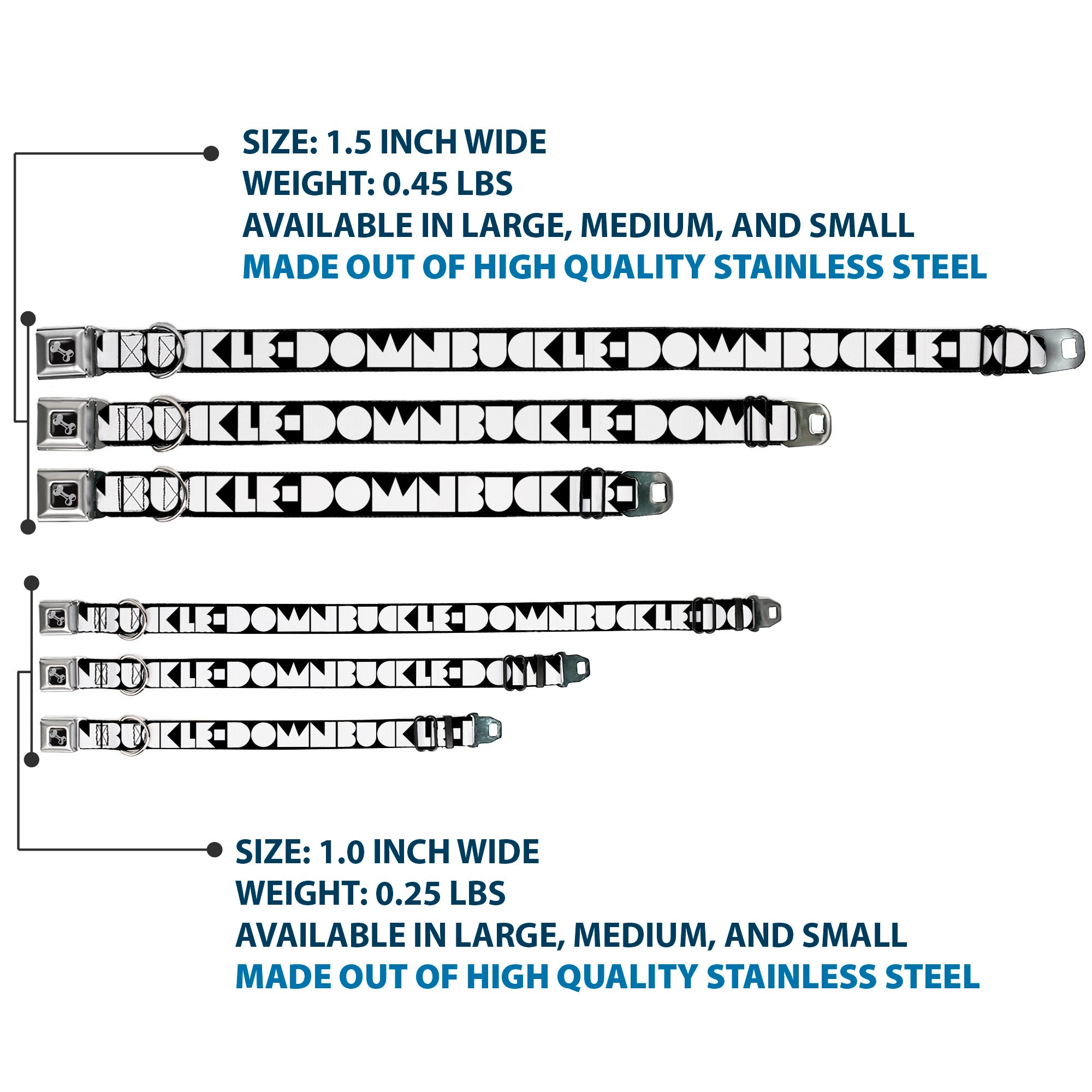 Dog Bone Seatbelt Buckle Collar - BUCKLE-DOWN Shapes Black/White Seatbelt Buckle Collars Buckle-Down