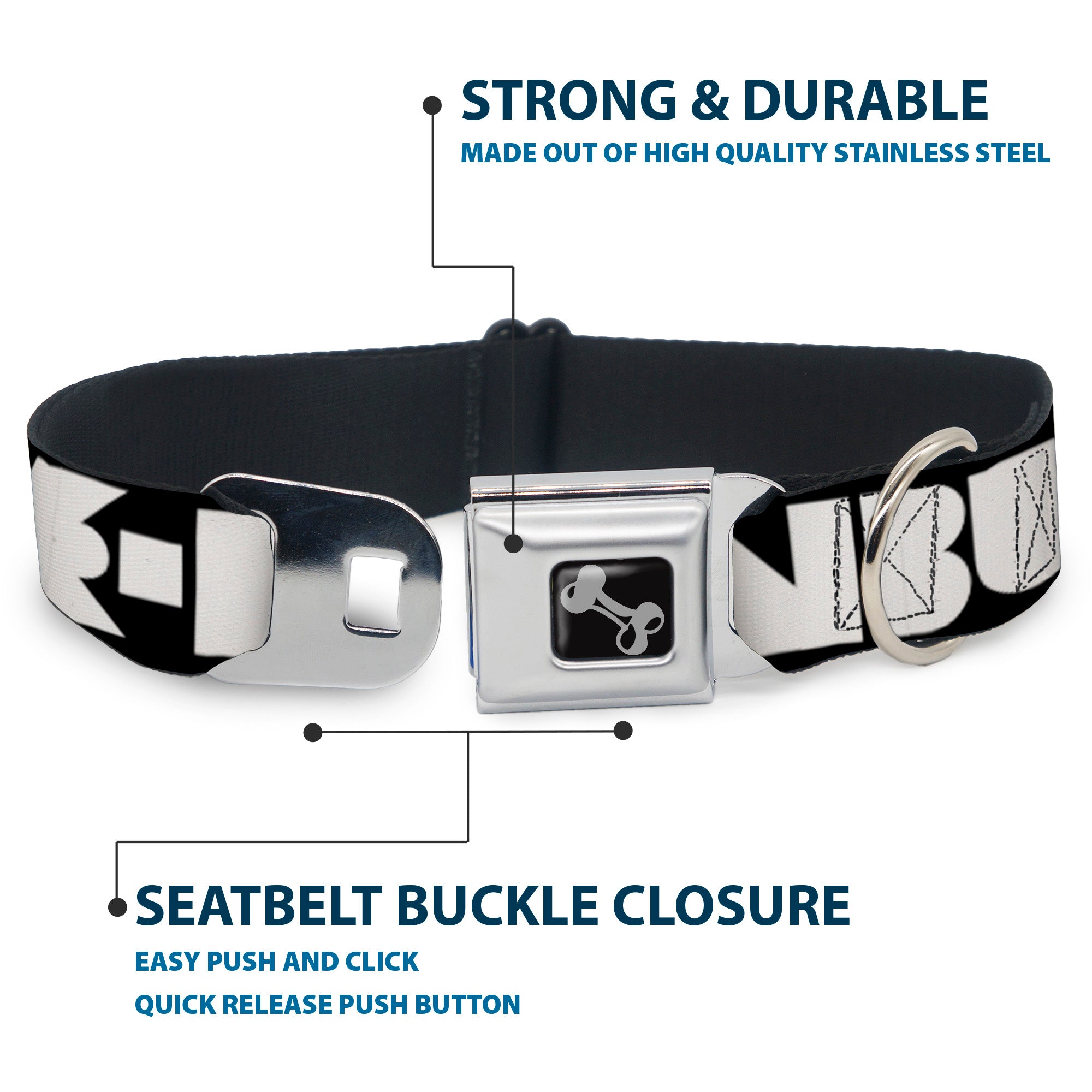 Dog Bone Seatbelt Buckle Collar - BUCKLE-DOWN Shapes Black/White Seatbelt Buckle Collars Buckle-Down