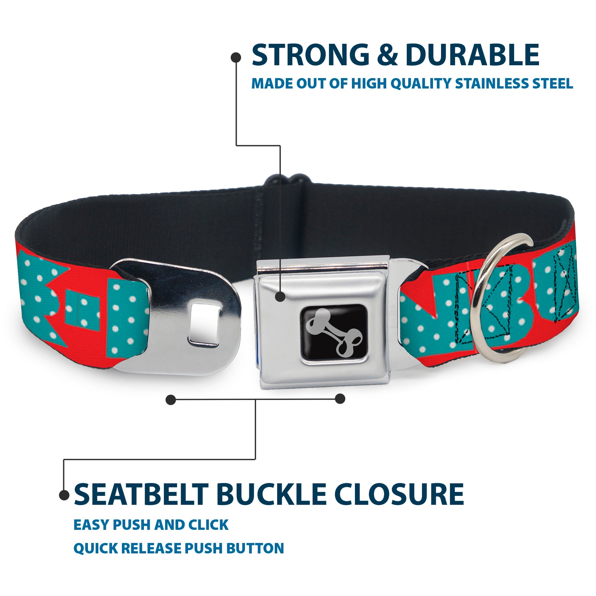 Dog Bone Seatbelt Buckle Collar - BUCKLE-DOWN Shapes Red/Dot Turquoise/White Seatbelt Buckle Collars Buckle-Down