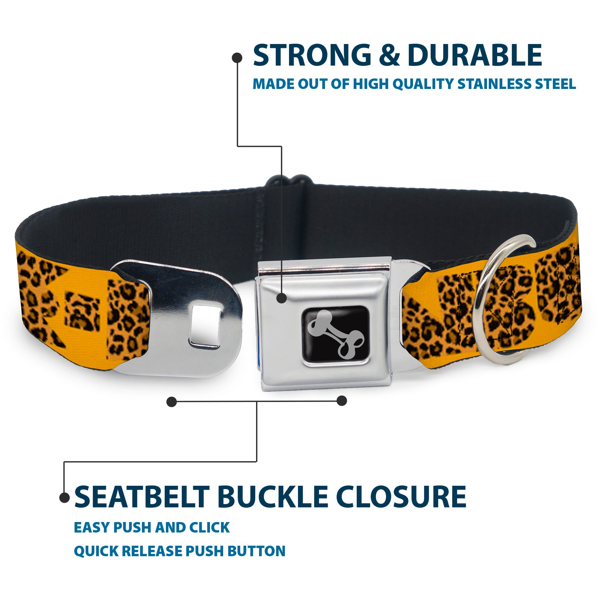 Dog Bone Seatbelt Buckle Collar - BUCKLE-DOWN Shapes Gold/Leopard Brown Seatbelt Buckle Collars Buckle-Down