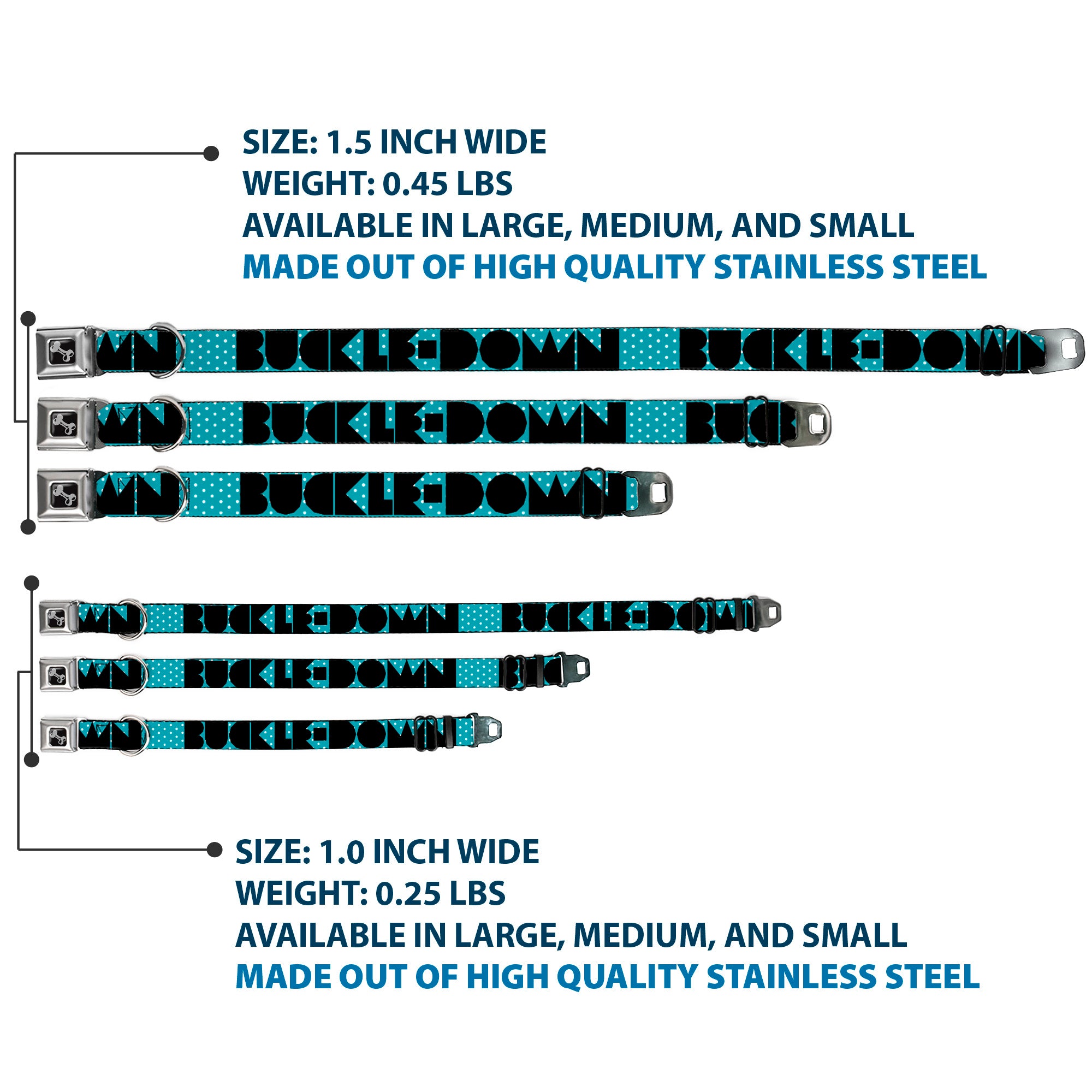 Dog Bone Seatbelt Buckle Collar - BUCKLE-DOWN Shapes Dot Turquoise/White/Black Seatbelt Buckle Collars Buckle-Down