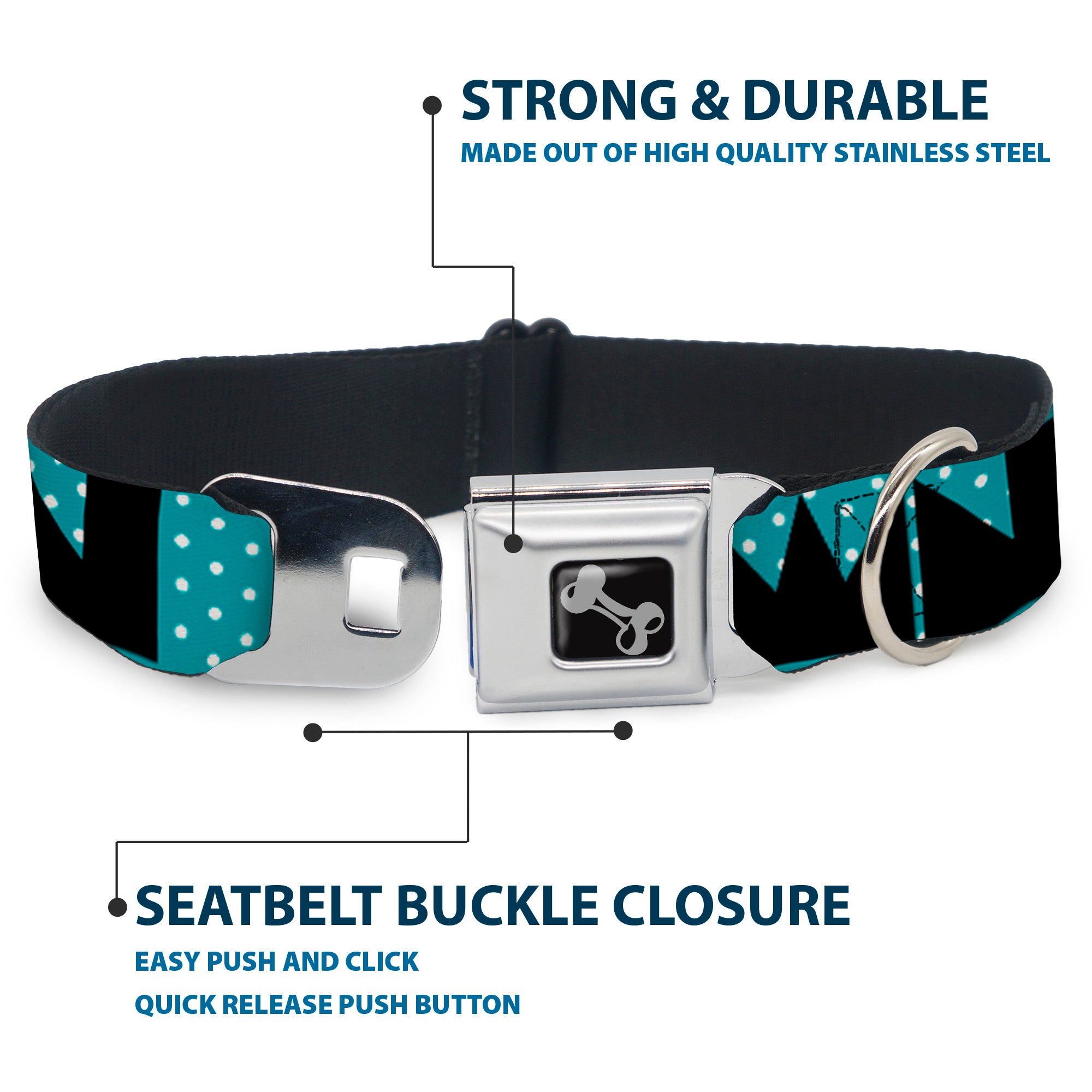 Dog Bone Seatbelt Buckle Collar - BUCKLE-DOWN Shapes Dot Turquoise/White/Black Seatbelt Buckle Collars Buckle-Down