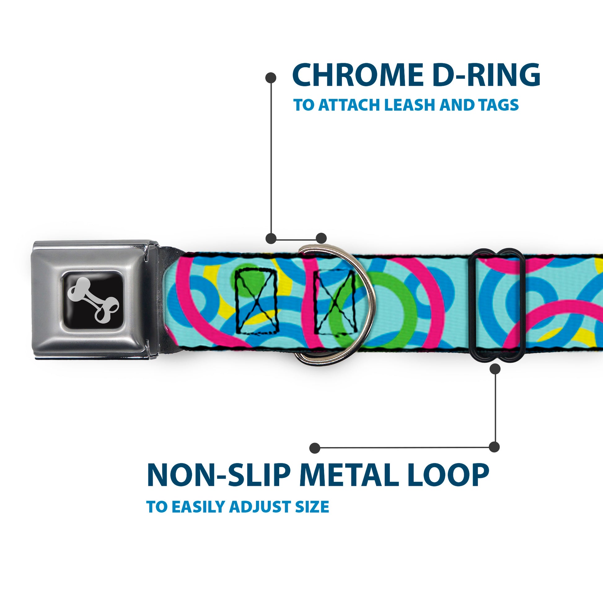 Dog Bone Seatbelt Buckle Collar - Bullseye Stacked Swirl Blues/Green/Yellow/Pink Seatbelt Buckle Collars Buckle-Down