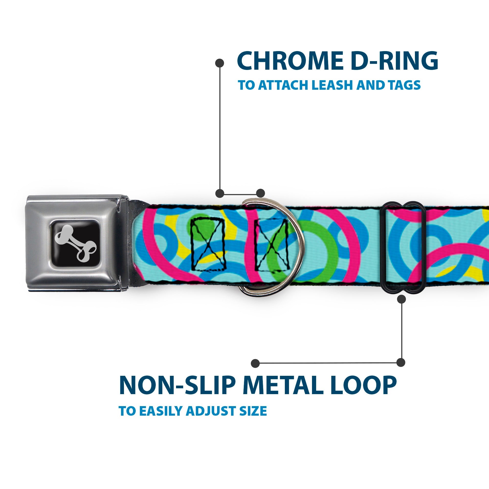 Dog Bone Seatbelt Buckle Collar - Bullseye Stacked Swirl Blues/Green/Yellow/Pink Seatbelt Buckle Collars Buckle-Down