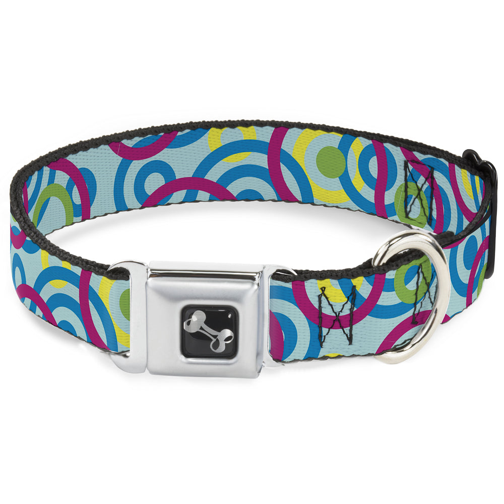 Dog Bone Seatbelt Buckle Collar - Bullseye Stacked Swirl Blues/Green/Yellow/Pink Seatbelt Buckle Collars Buckle-Down