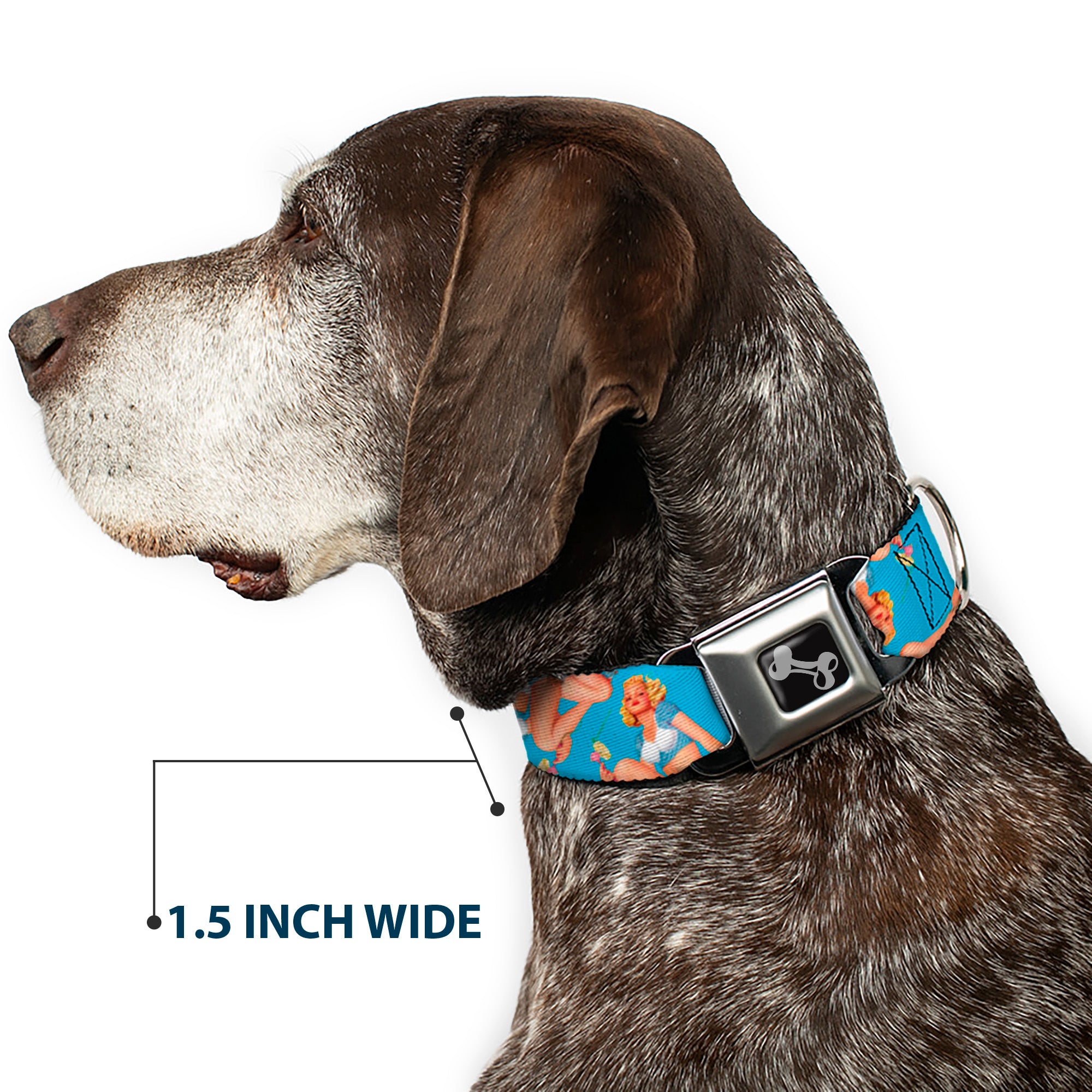 Dog Bone Seatbelt Buckle Collar - Blonde Pin Up Girl Bright Blue Seatbelt Buckle Collars Buckle-Down
