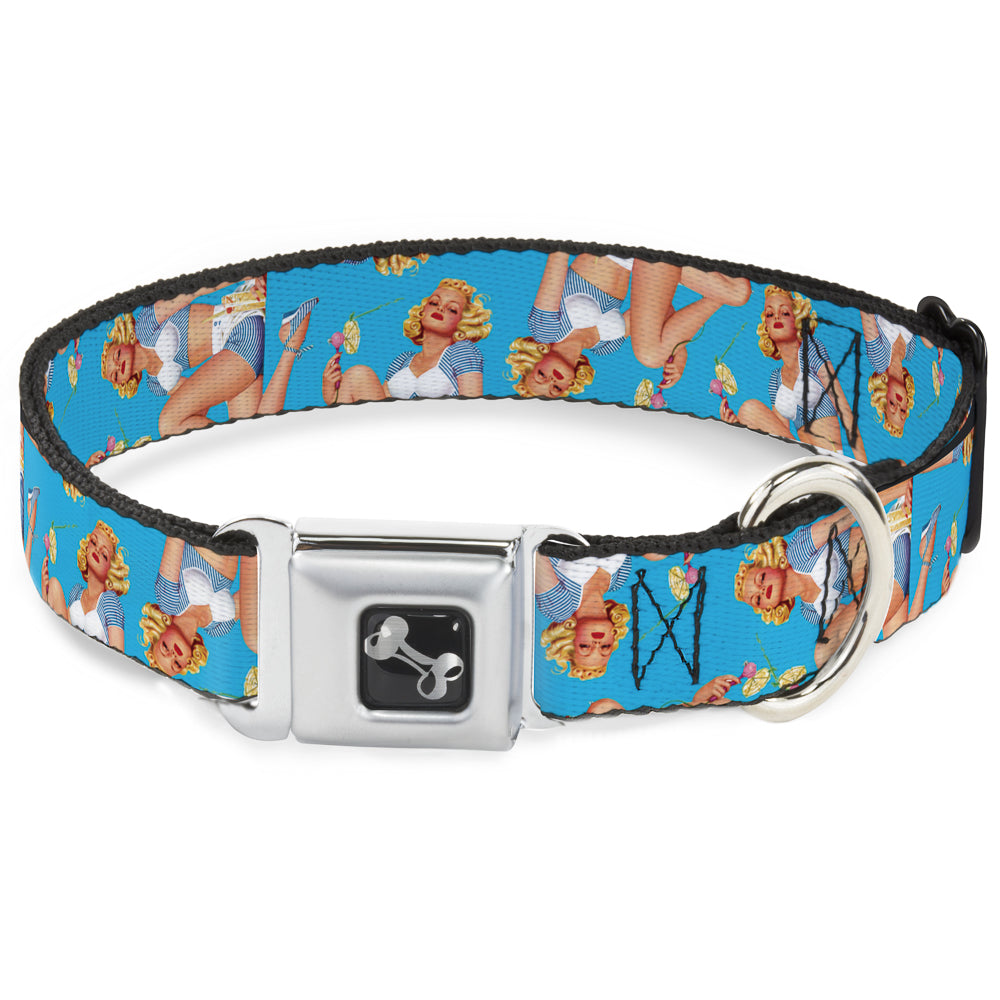 Dog Bone Seatbelt Buckle Collar - Blonde Pin Up Girl Bright Blue Seatbelt Buckle Collars Buckle-Down
