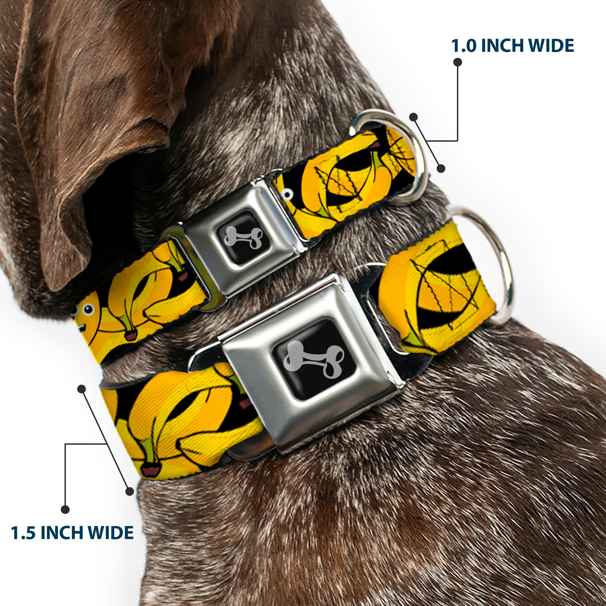 Dog Bone Seatbelt Buckle Collar - Bananas Stacked Cartoon Black//Yellows Seatbelt Buckle Collars Buckle-Down