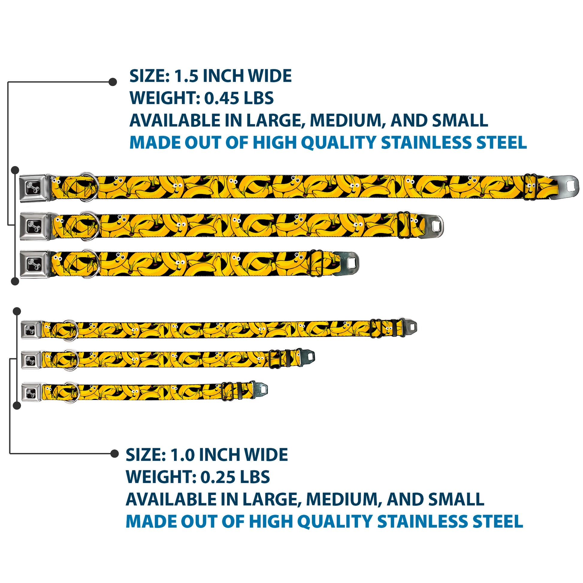 Dog Bone Seatbelt Buckle Collar - Bananas Stacked Cartoon Black//Yellows Seatbelt Buckle Collars Buckle-Down