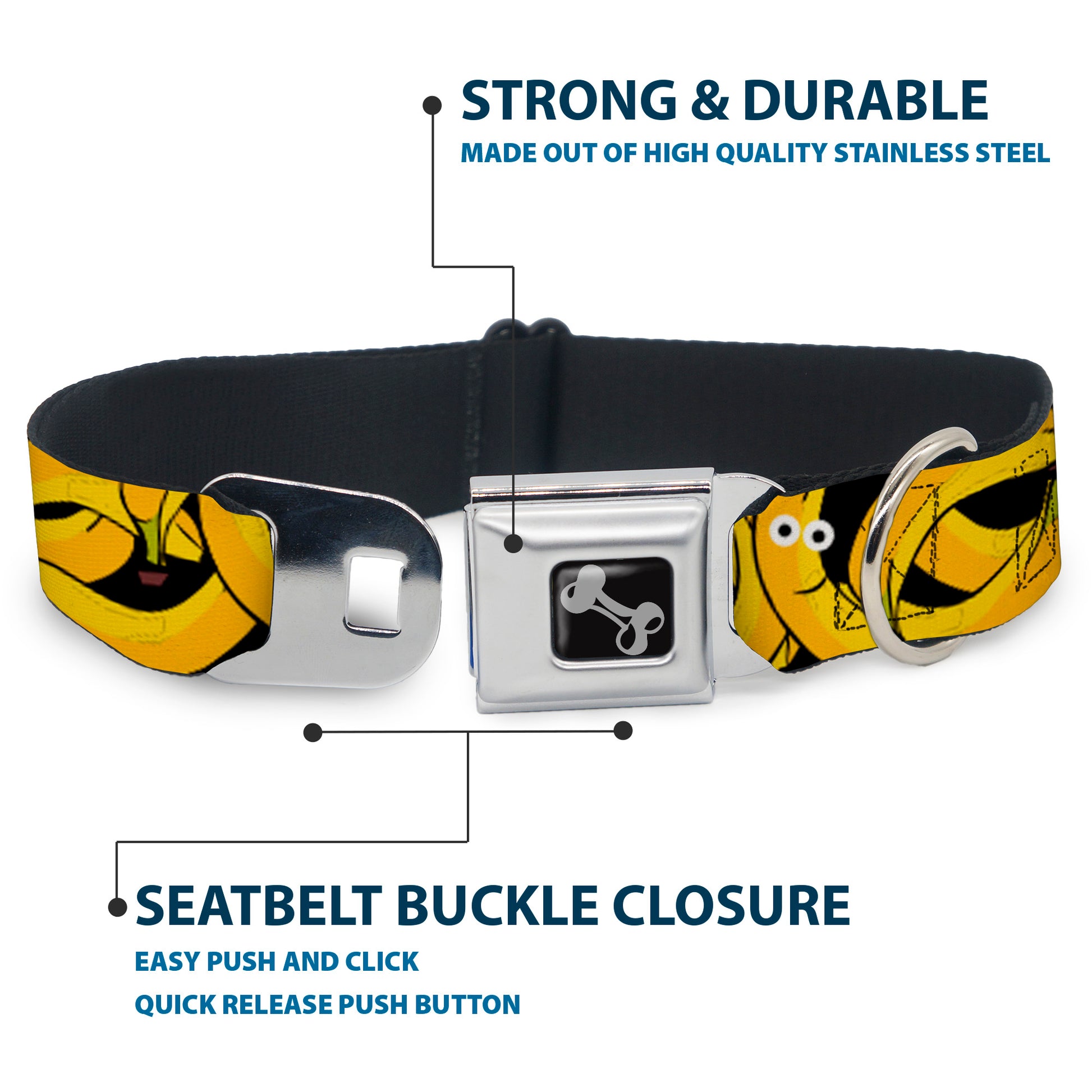 Dog Bone Seatbelt Buckle Collar - Bananas Stacked Cartoon Black//Yellows Seatbelt Buckle Collars Buckle-Down
