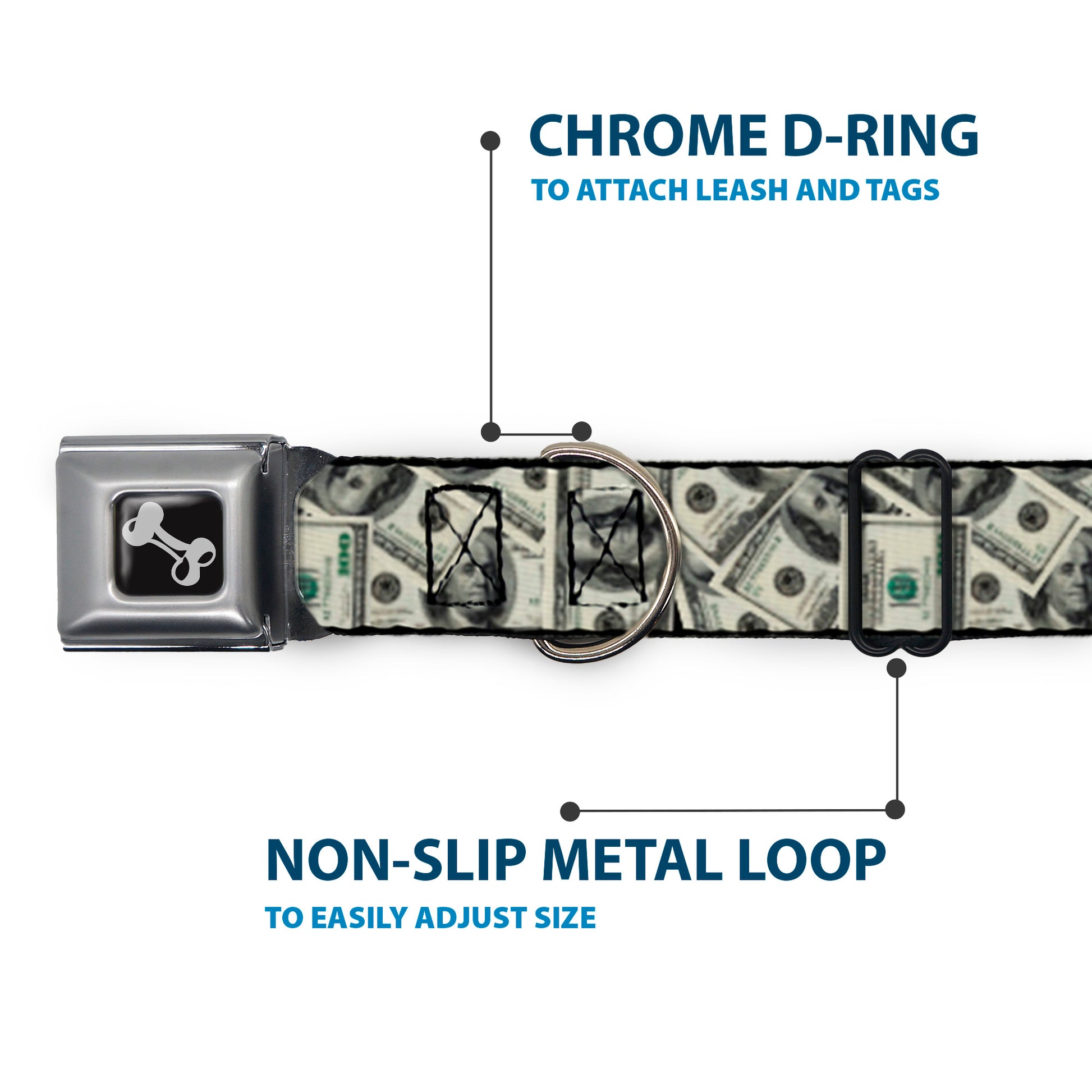 Dog Bone Seatbelt Buckle Collar - Benjamins2 Stacked Seatbelt Buckle Collars Buckle-Down