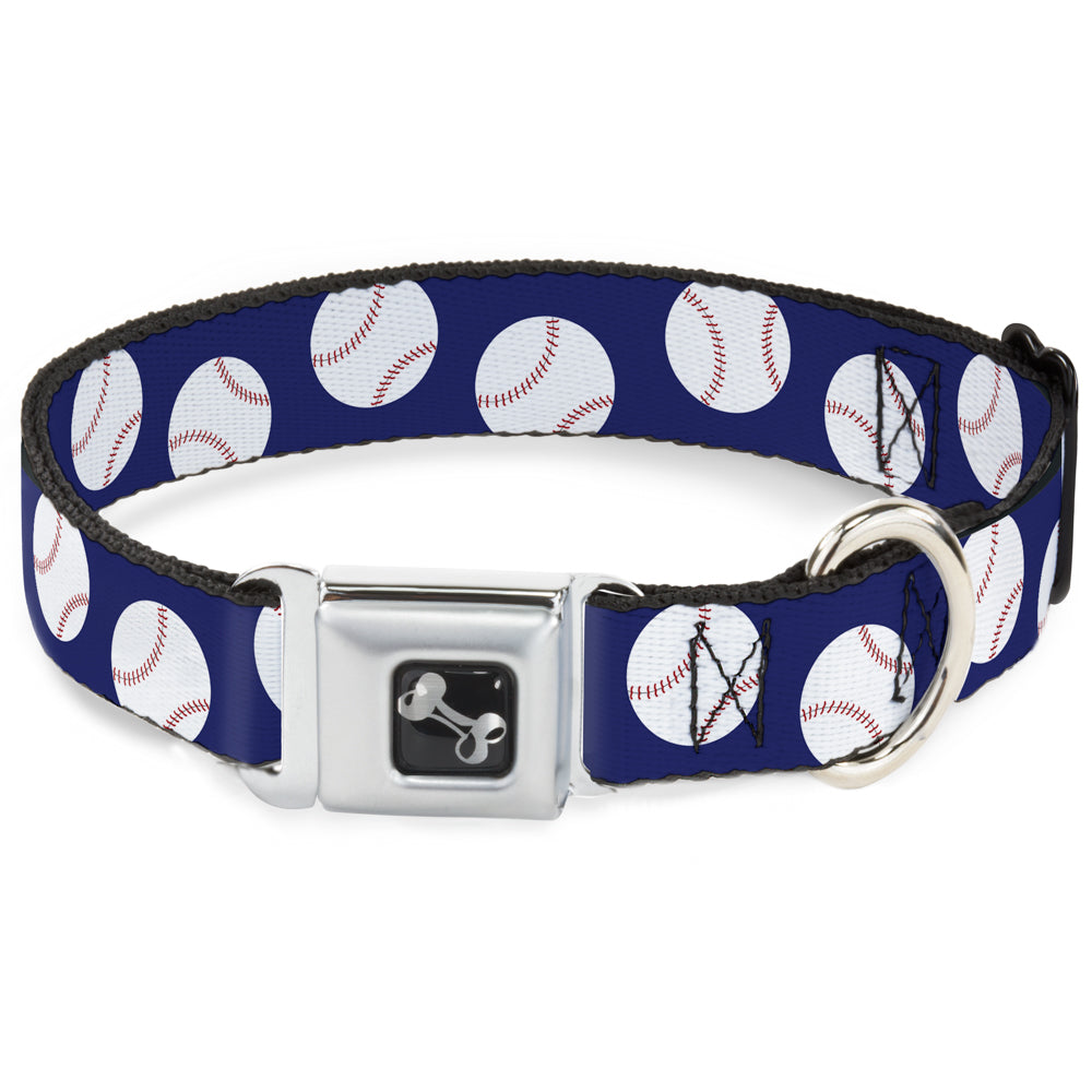 Dog Bone Seatbelt Buckle Collar - Baseballs Scattered Blue Seatbelt Buckle Collars Buckle-Down