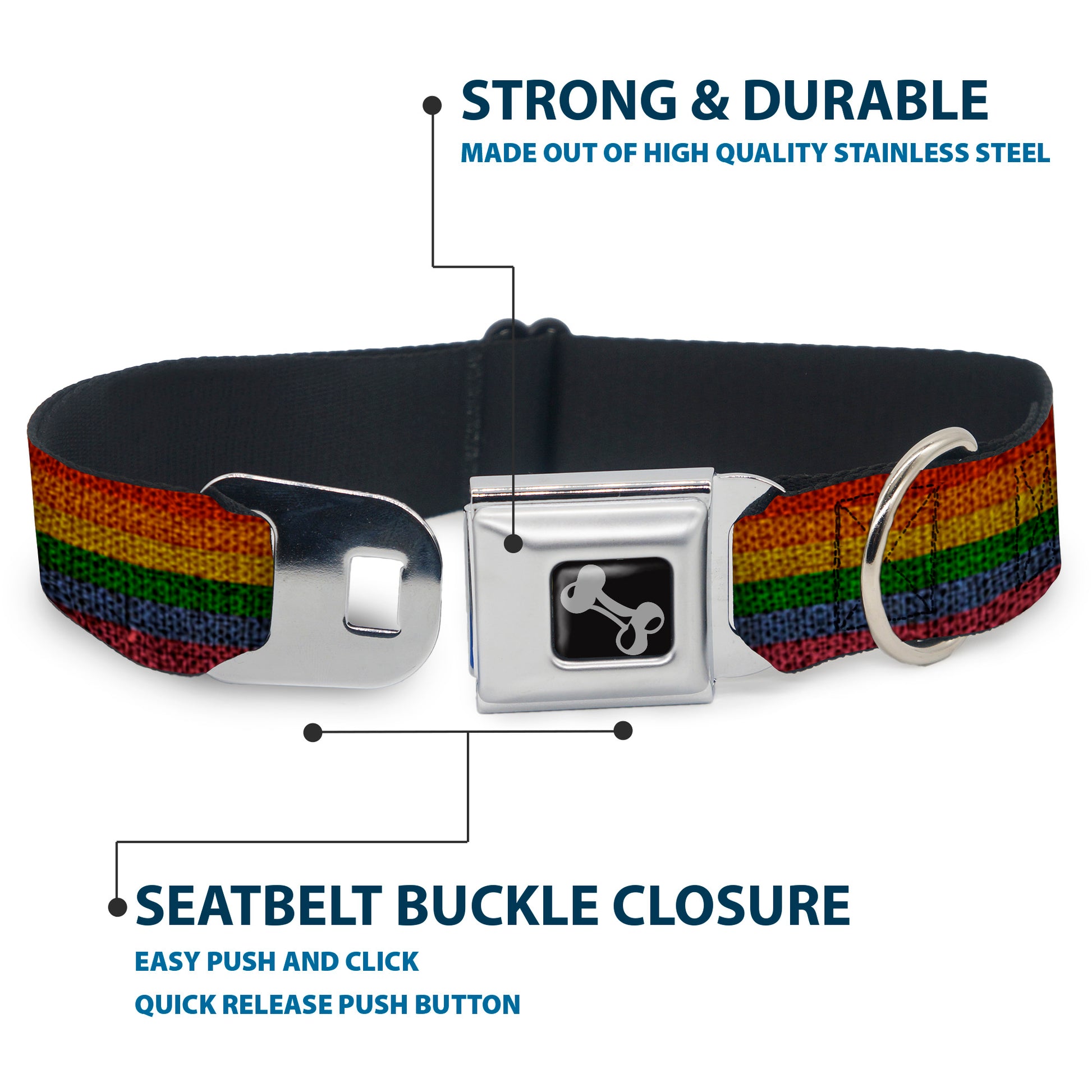 Dog Bone Black/Silver Seatbelt Buckle Collar - Burlap Texture Rainbow Seatbelt Buckle Collars Buckle-Down