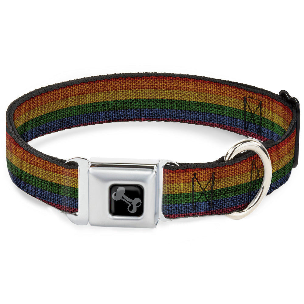 Dog Bone Black/Silver Seatbelt Buckle Collar - Burlap Texture Rainbow Seatbelt Buckle Collars Buckle-Down