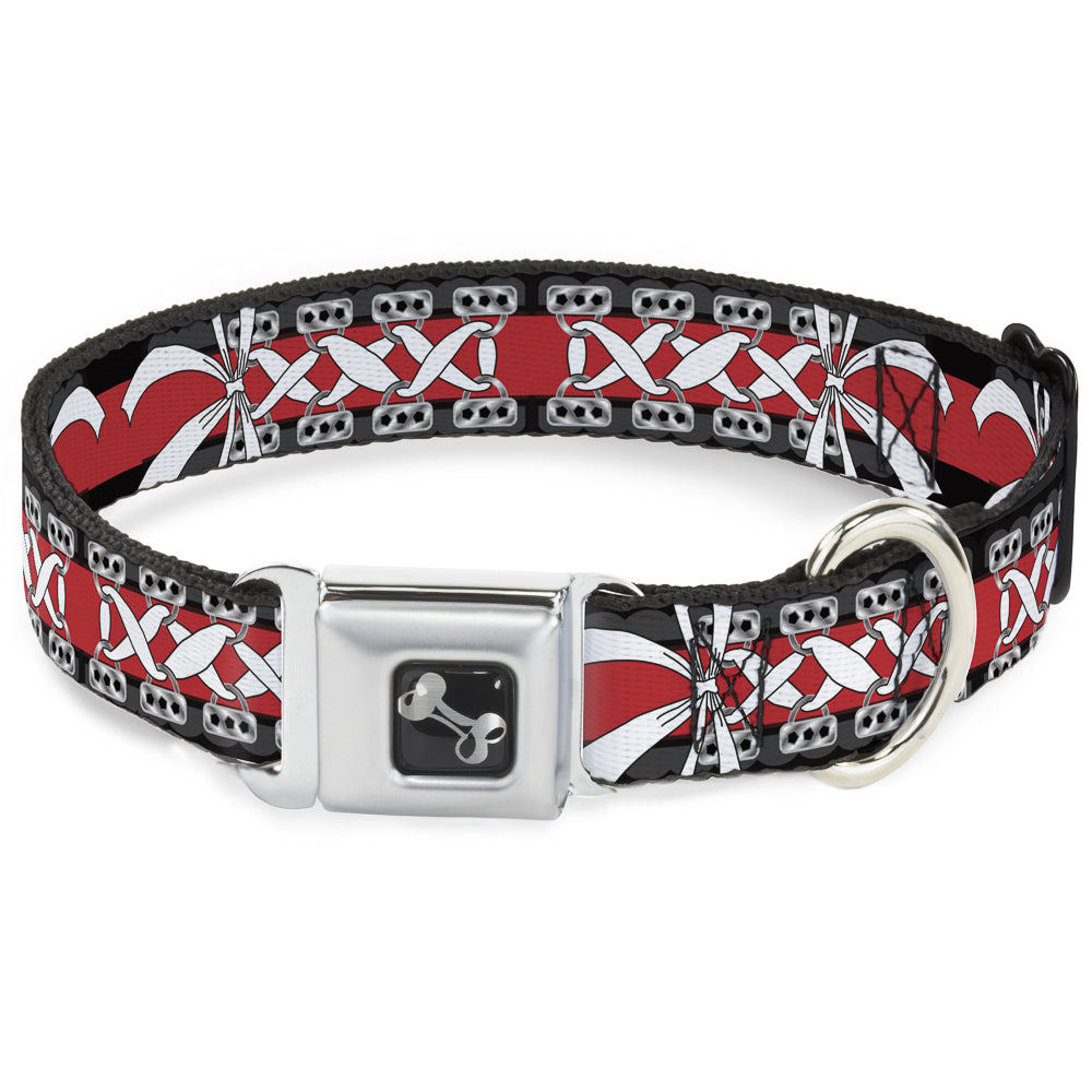 Dog Bone Seatbelt Buckle Collar - Corset Lace Up w/Bow Black/Red Seatbelt Buckle Collars Buckle-Down