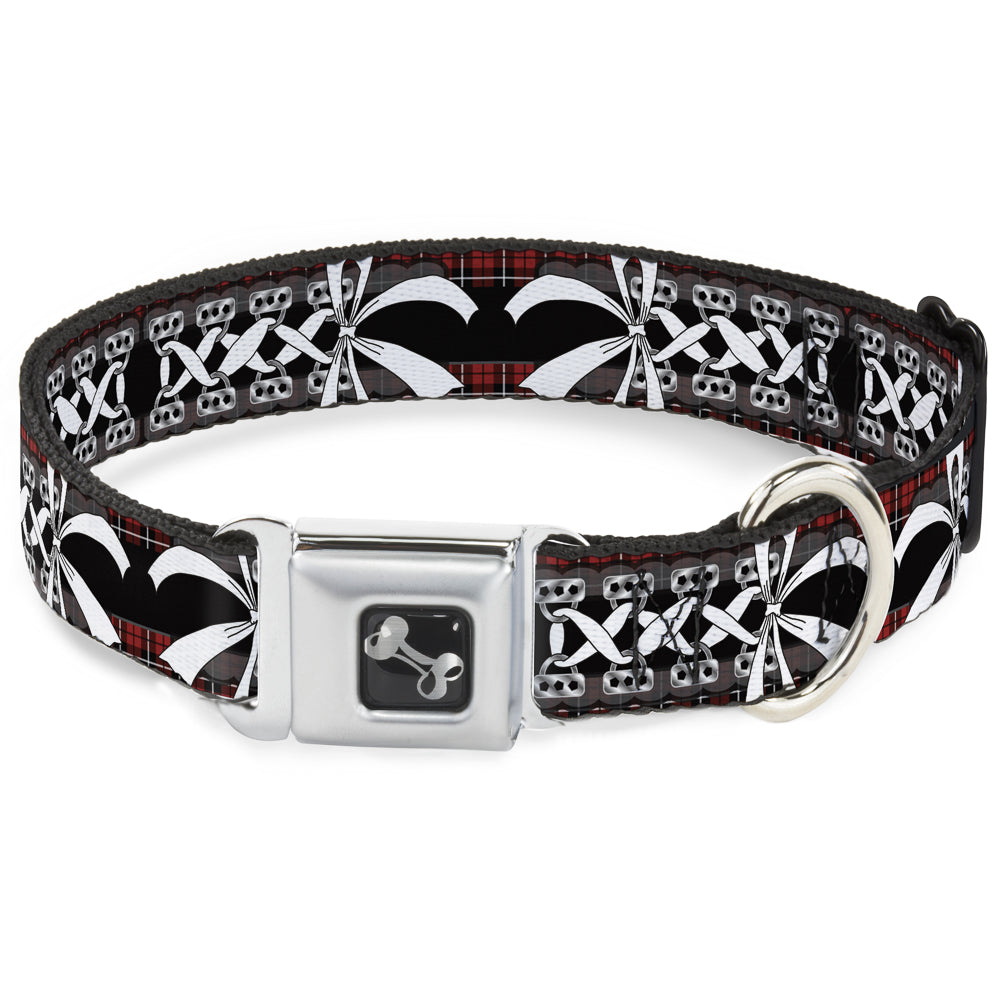 Dog Bone Seatbelt Buckle Collar - Corset Lace Up w/Bow Red Plaid/Black Seatbelt Buckle Collars Buckle-Down