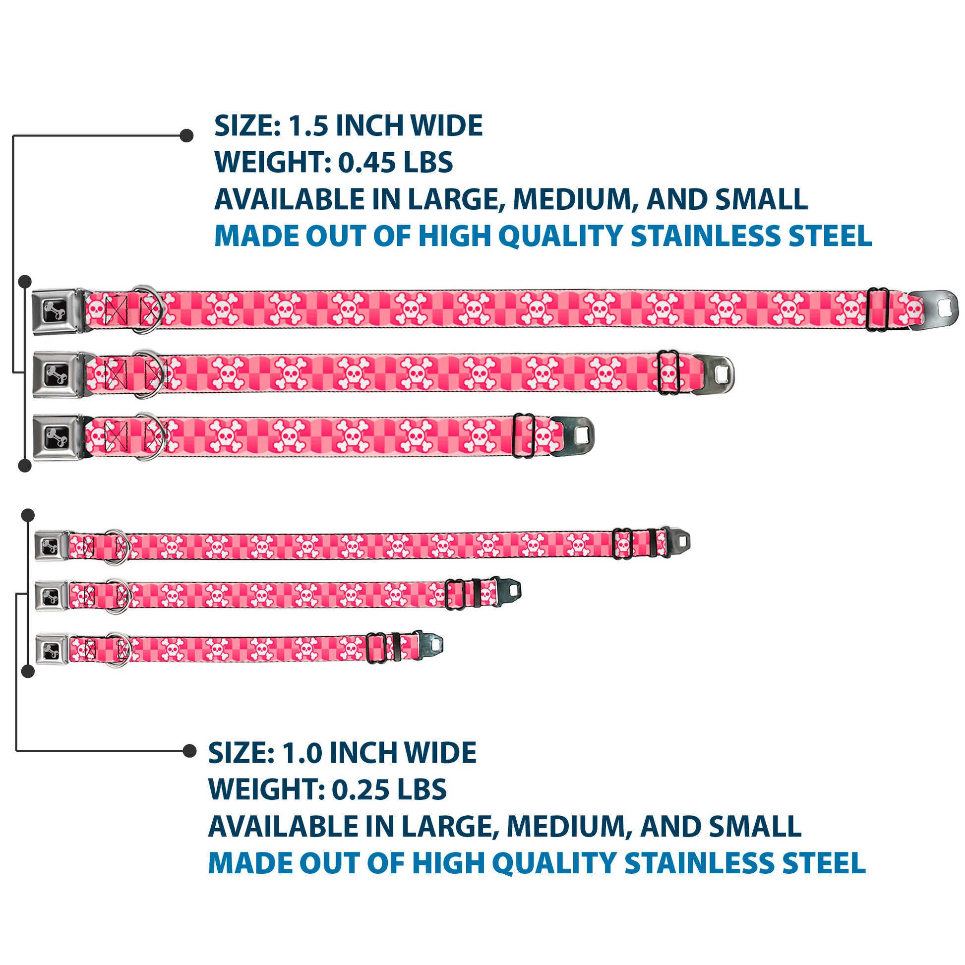 Dog Bone Seatbelt Buckle Collar - Cute Skulls w/Checkers Pinks/White Seatbelt Buckle Collars Buckle-Down