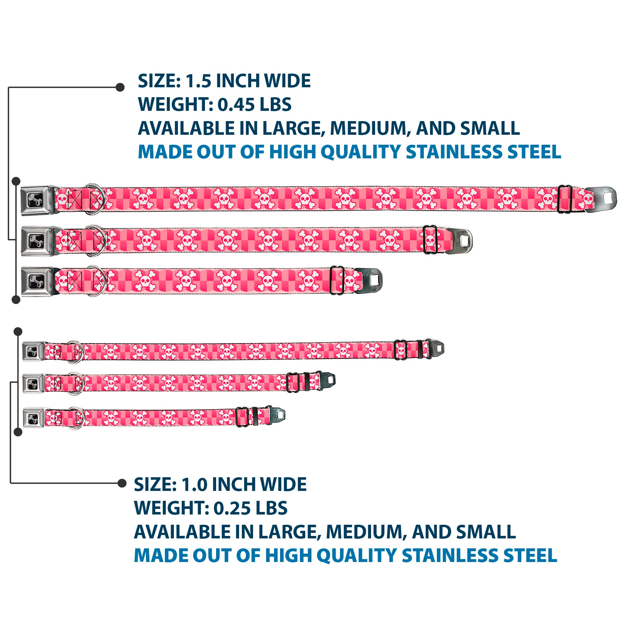 Dog Bone Seatbelt Buckle Collar - Cute Skulls w/Checkers Pinks/White Seatbelt Buckle Collars Buckle-Down