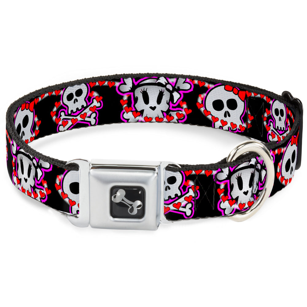 Dog Bone Seatbelt Buckle Collar - Cute Skulls w/Hearts Seatbelt Buckle Collars Buckle-Down