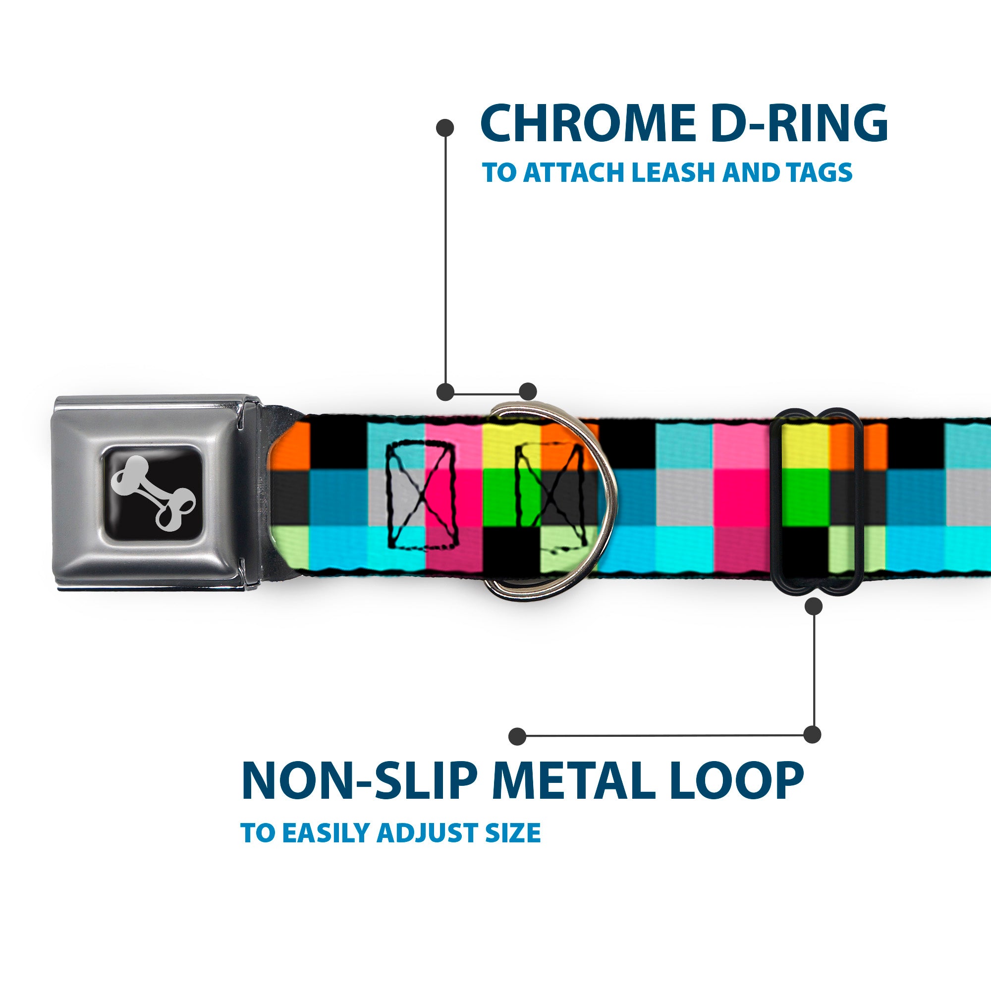 Dog Bone Seatbelt Buckle Collar - Checker Bright Pastel Seatbelt Buckle Collars Buckle-Down