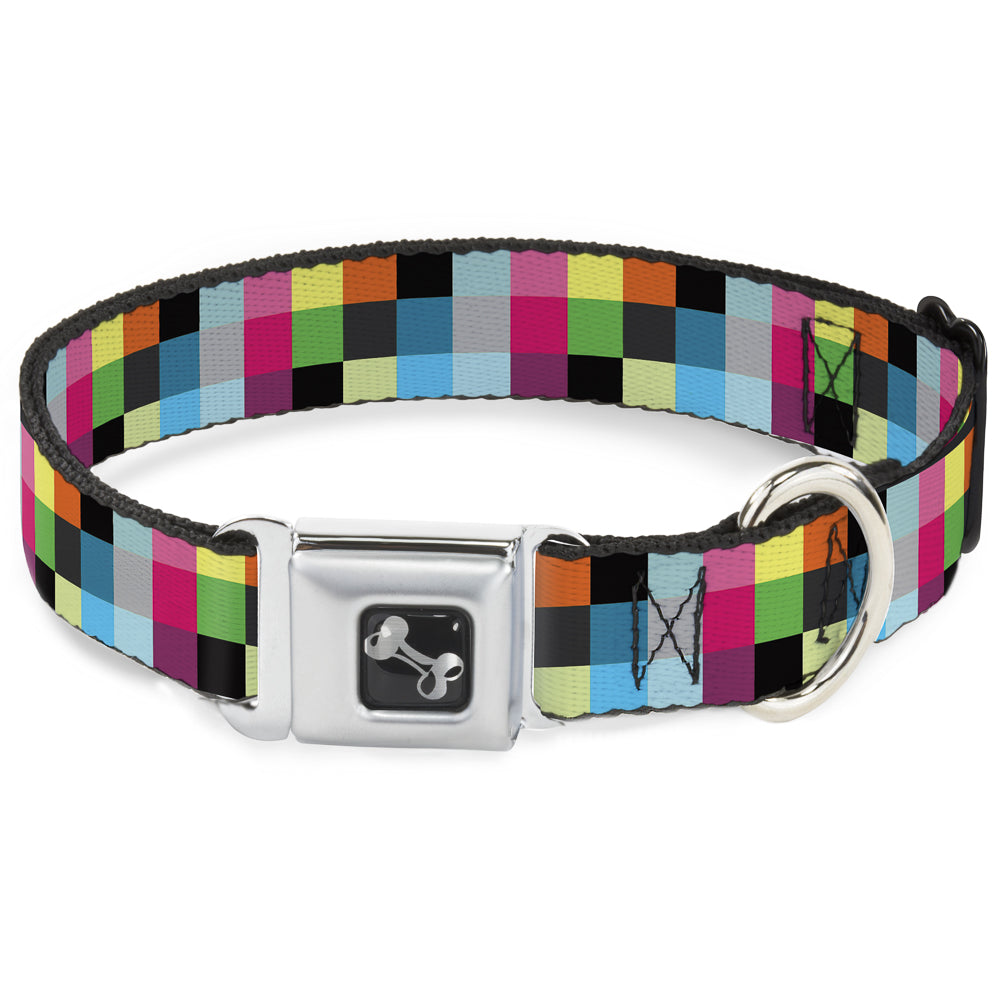 Dog Bone Seatbelt Buckle Collar - Checker Bright Pastel Seatbelt Buckle Collars Buckle-Down