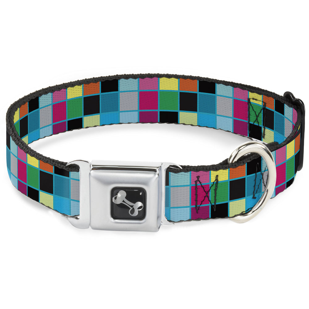 Dog Bone Seatbelt Buckle Collar - Checker Bright Pastel w/Outline Seatbelt Buckle Collars Buckle-Down