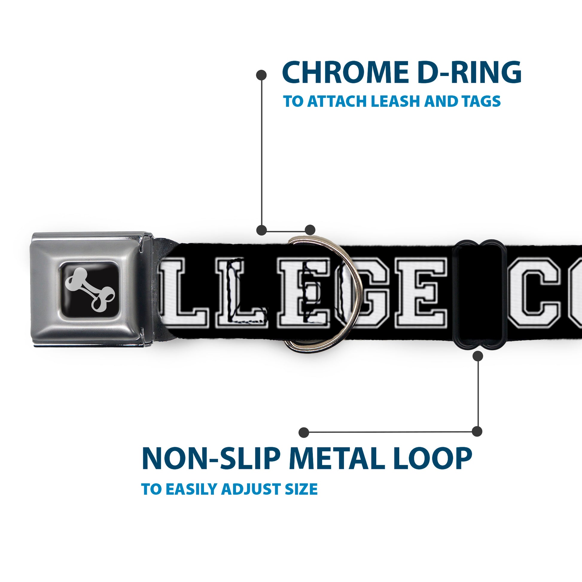 Dog Bone Seatbelt Buckle Collar - COLLEGE Black/White Seatbelt Buckle Collars Buckle-Down