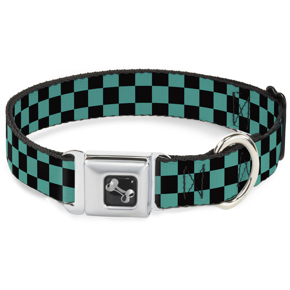 Dog Bone Seatbelt Buckle Collar - Checker Black/Teal Seatbelt Buckle Collars Buckle-Down