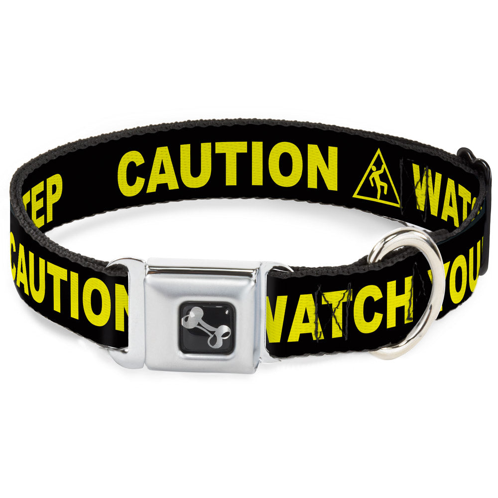 Dog Bone Seatbelt Buckle Collar - CAUTION WATCH YOUR DUBSTEP Black/Yellow Seatbelt Buckle Collars Buckle-Down