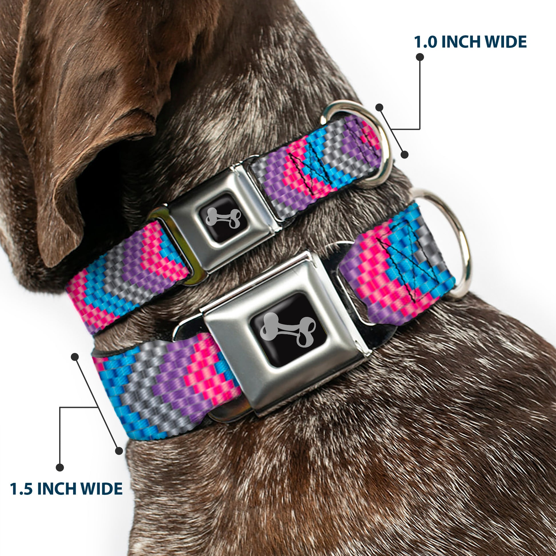 Dog Bone Seatbelt Buckle Collar - Chevron Weave Gray/Lavender/Pink/Baby Blue Seatbelt Buckle Collars Buckle-Down