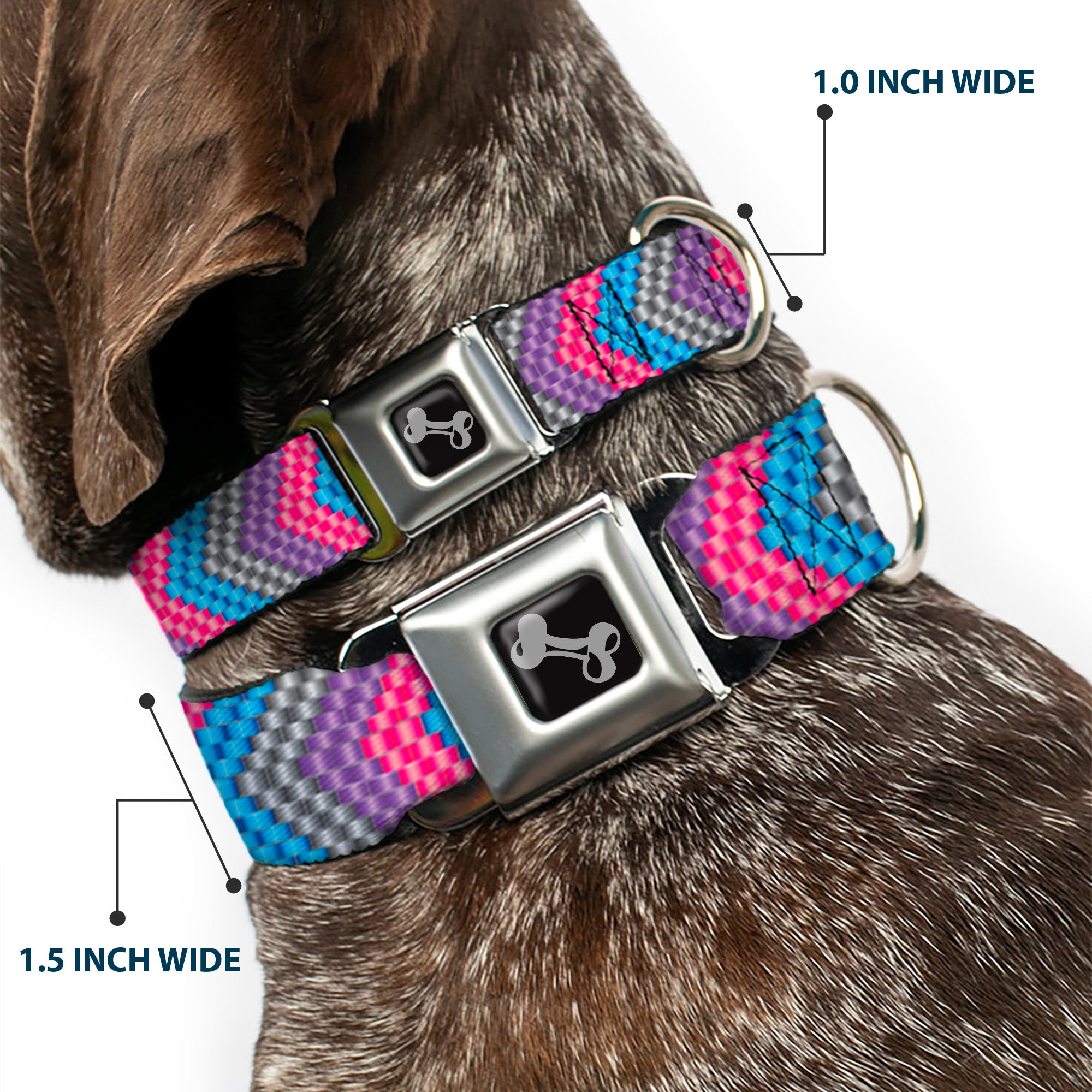 Dog Bone Seatbelt Buckle Collar - Chevron Weave Gray/Lavender/Pink/Baby Blue Seatbelt Buckle Collars Buckle-Down