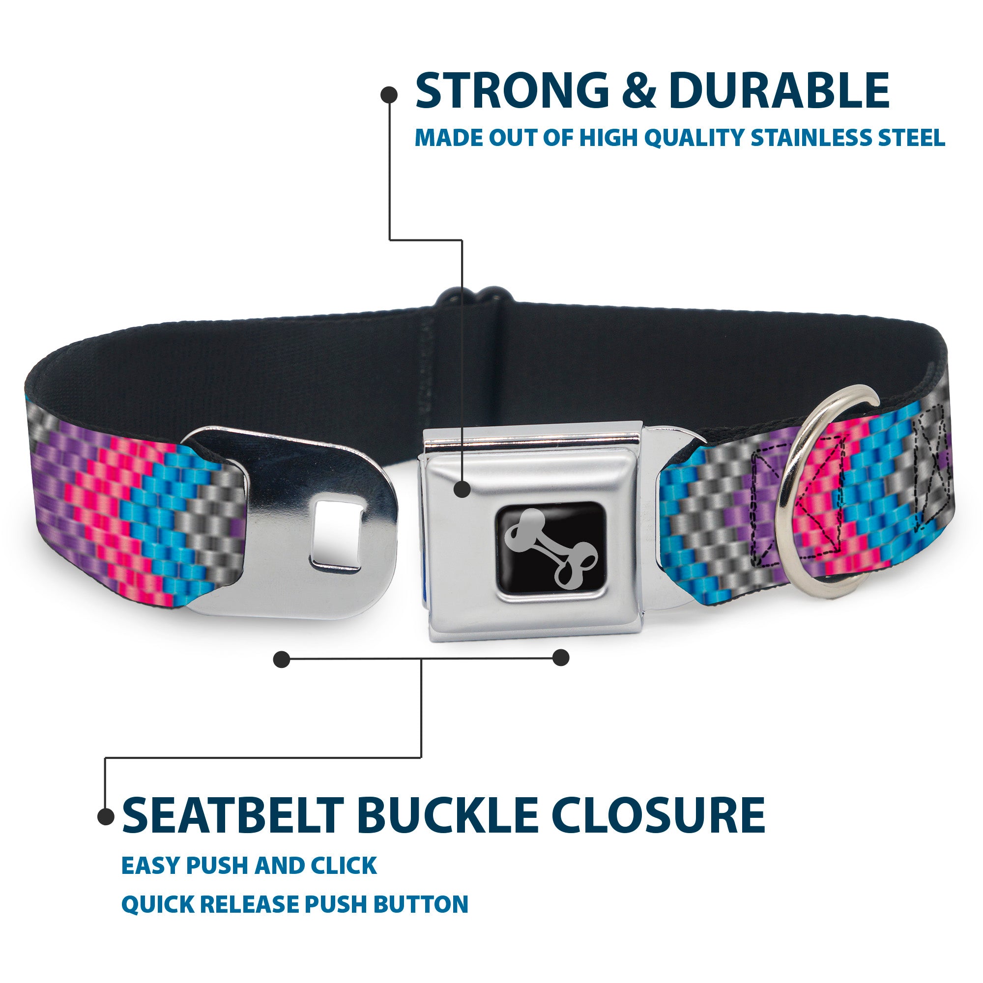 Dog Bone Seatbelt Buckle Collar - Chevron Weave Gray/Lavender/Pink/Baby Blue Seatbelt Buckle Collars Buckle-Down