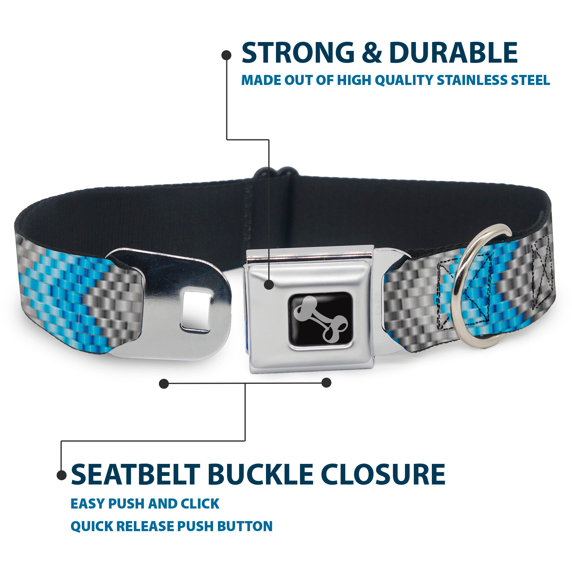 Dog Bone Seatbelt Buckle Collar - Chevron Weave Grays/Blues Seatbelt Buckle Collars Buckle-Down