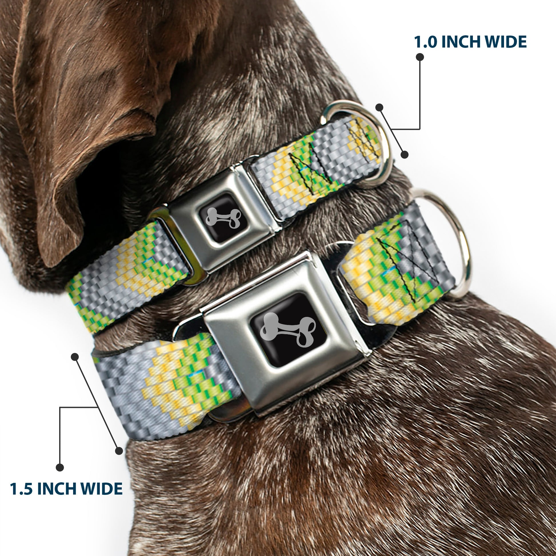 Dog Bone Seatbelt Buckle Collar - Chevron Weave Grays/Yellow/Green Seatbelt Buckle Collars Buckle-Down