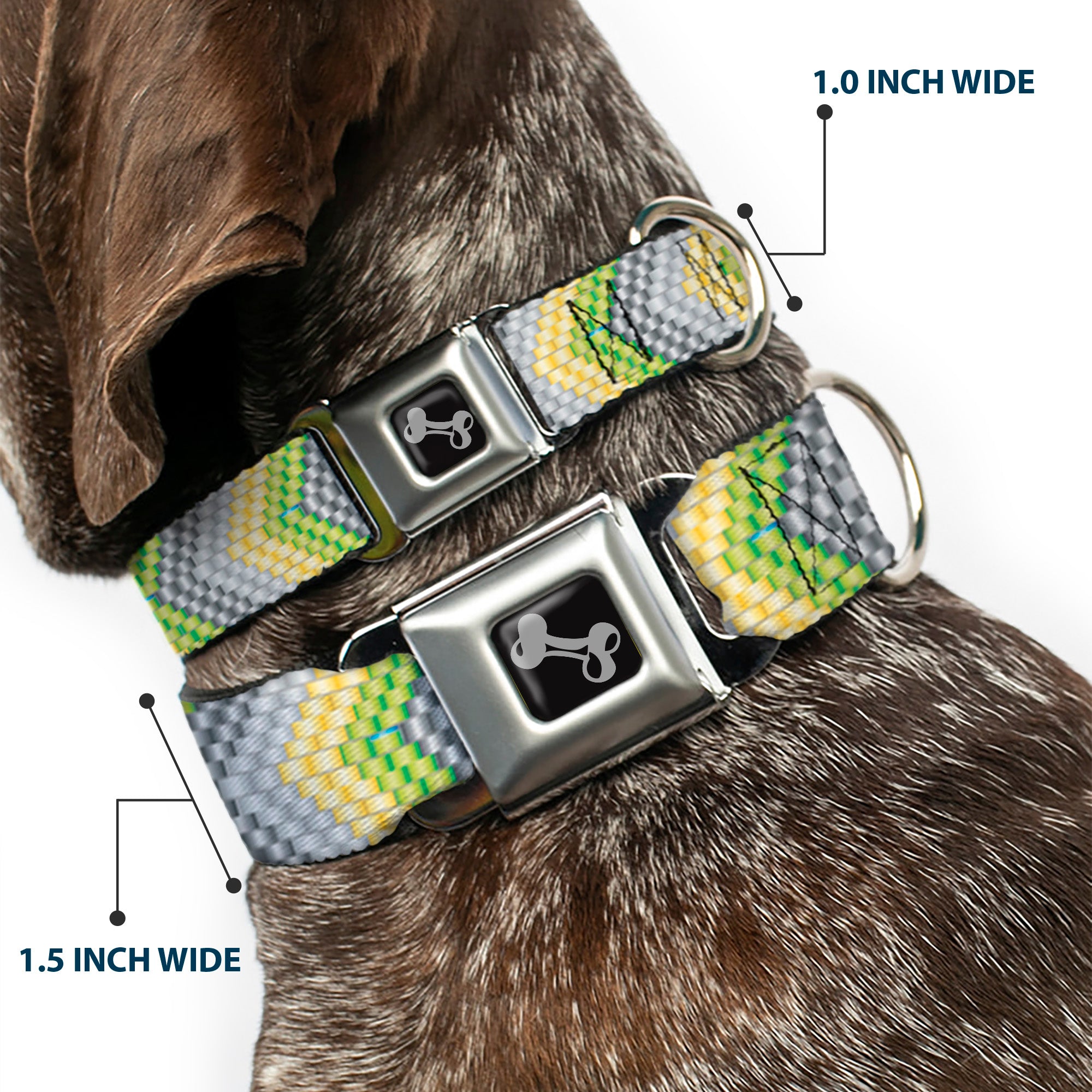 Dog Bone Seatbelt Buckle Collar - Chevron Weave Grays/Yellow/Green Seatbelt Buckle Collars Buckle-Down