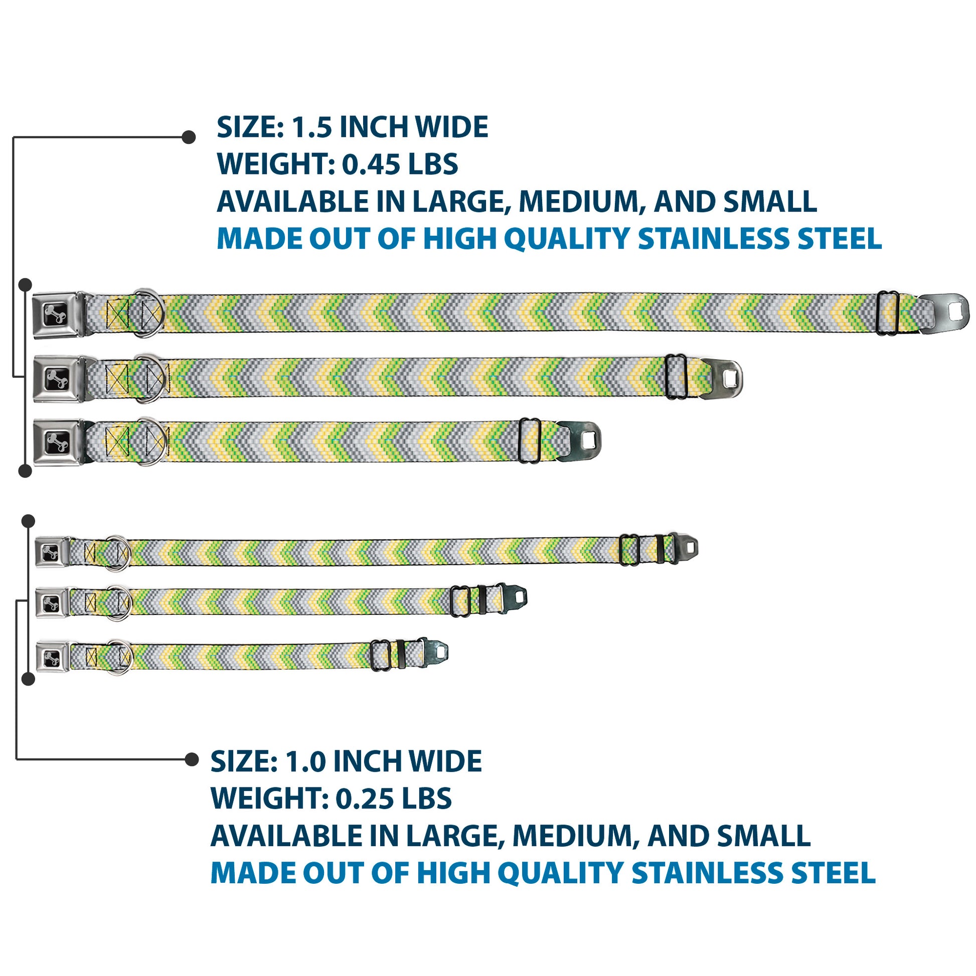 Dog Bone Seatbelt Buckle Collar - Chevron Weave Grays/Yellow/Green Seatbelt Buckle Collars Buckle-Down