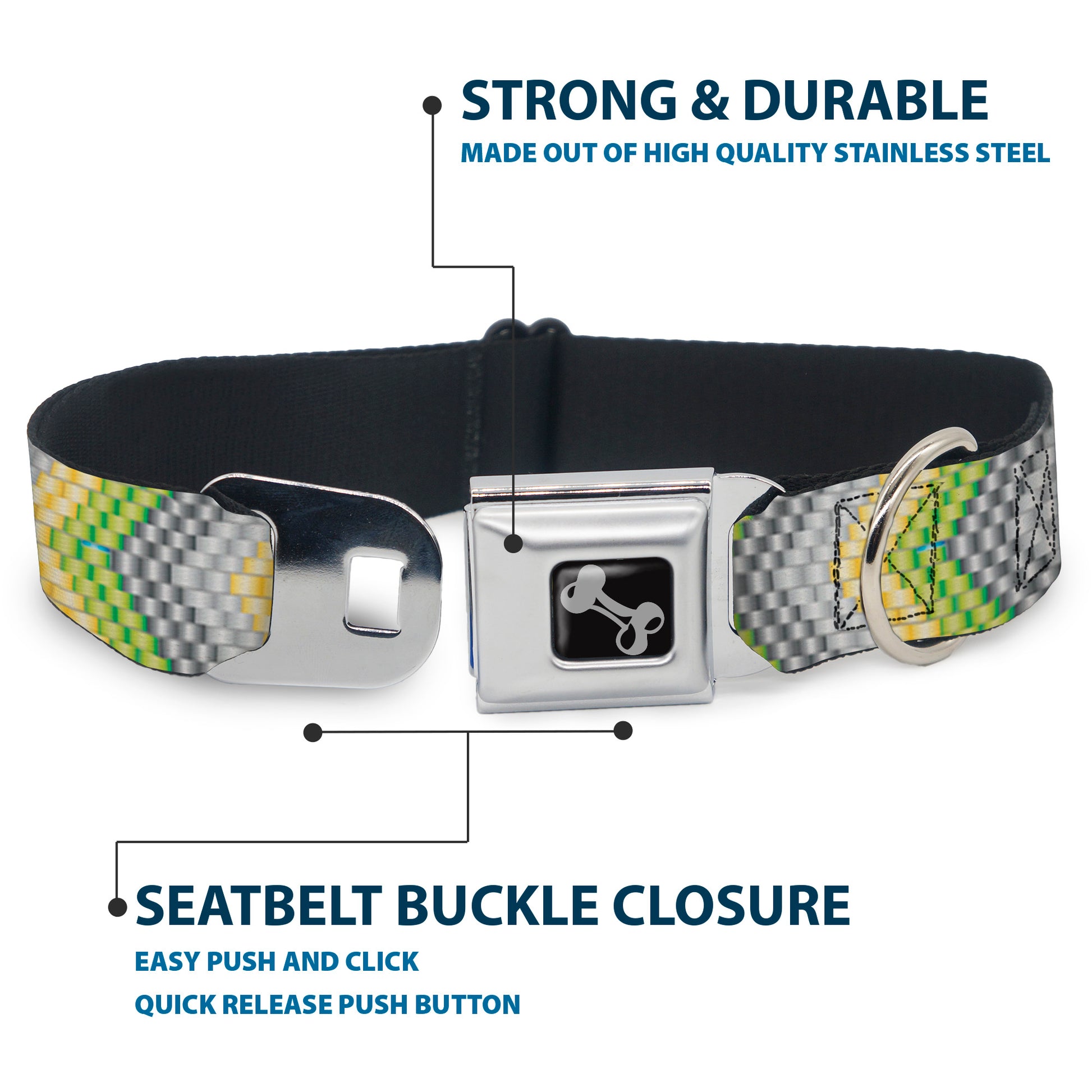 Dog Bone Seatbelt Buckle Collar - Chevron Weave Grays/Yellow/Green Seatbelt Buckle Collars Buckle-Down
