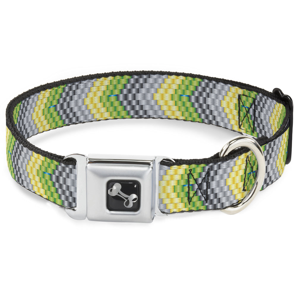 Dog Bone Seatbelt Buckle Collar - Chevron Weave Grays/Yellow/Green Seatbelt Buckle Collars Buckle-Down