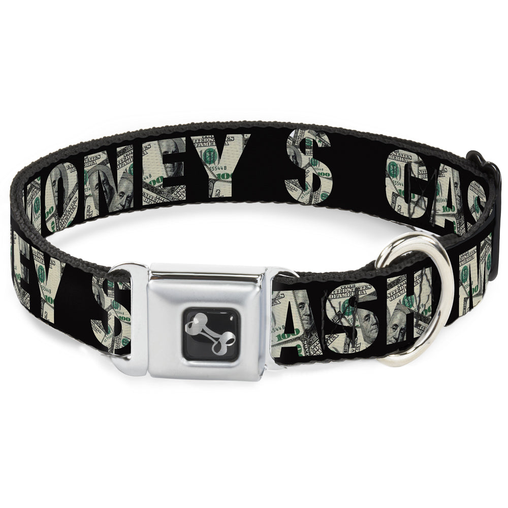 Dog Bone Seatbelt Buckle Collar - CASH MONEY $ Black/Dollars Seatbelt Buckle Collars Buckle-Down