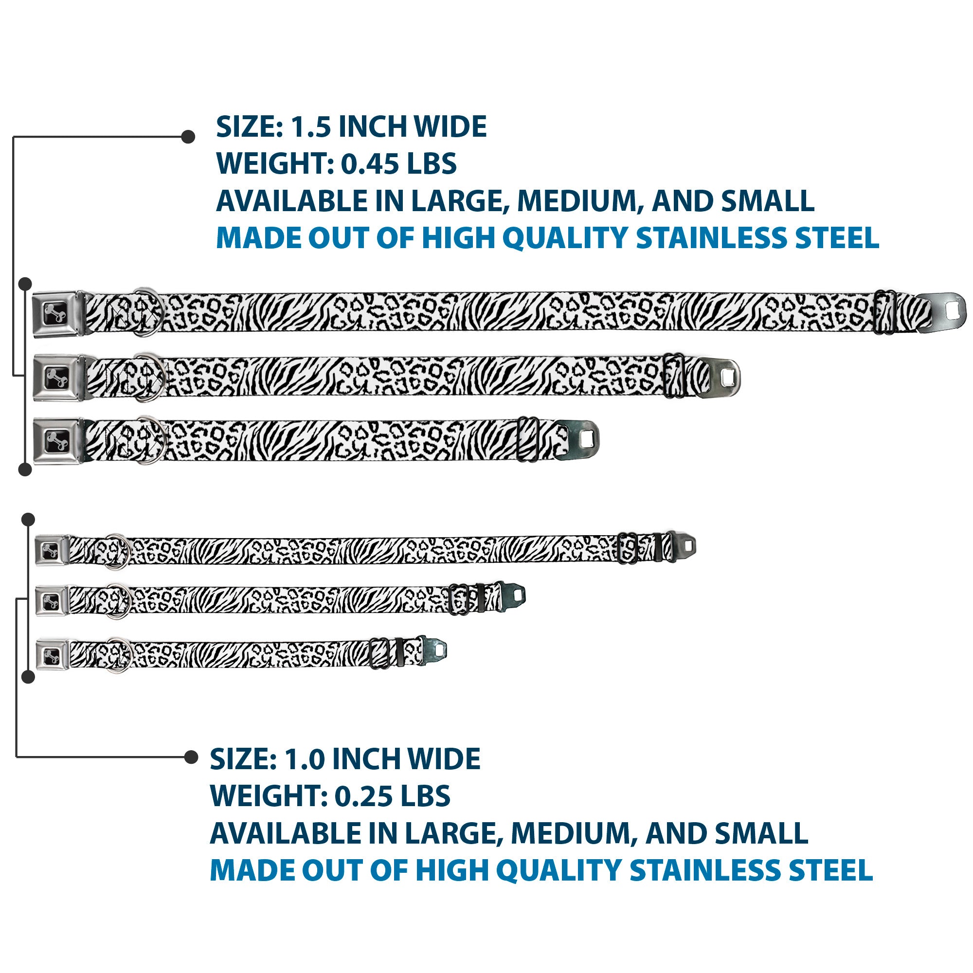 Dog Bone Seatbelt Buckle Collar - Cheebra White/Black Seatbelt Buckle Collars Buckle-Down