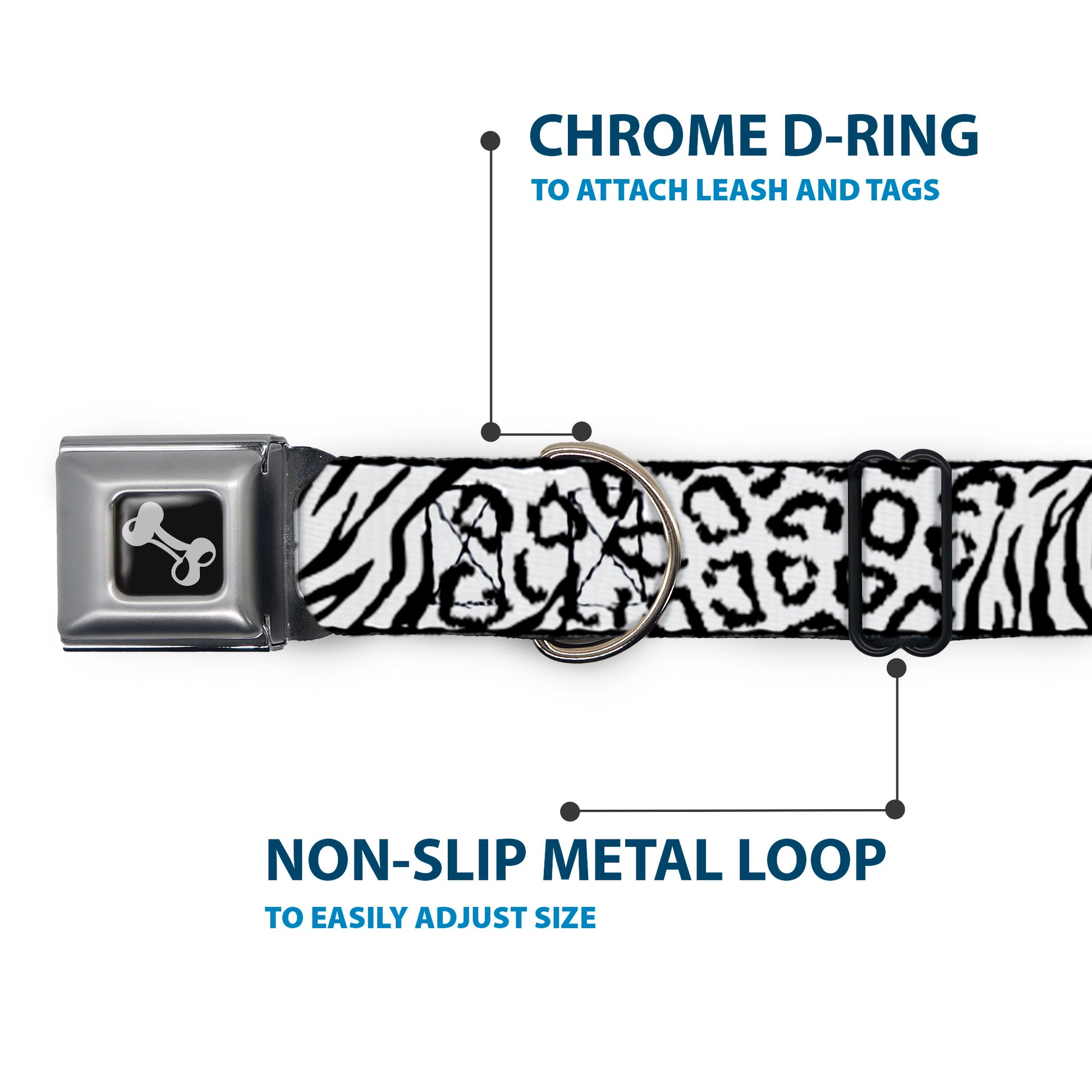 Dog Bone Seatbelt Buckle Collar - Cheebra White/Black Seatbelt Buckle Collars Buckle-Down