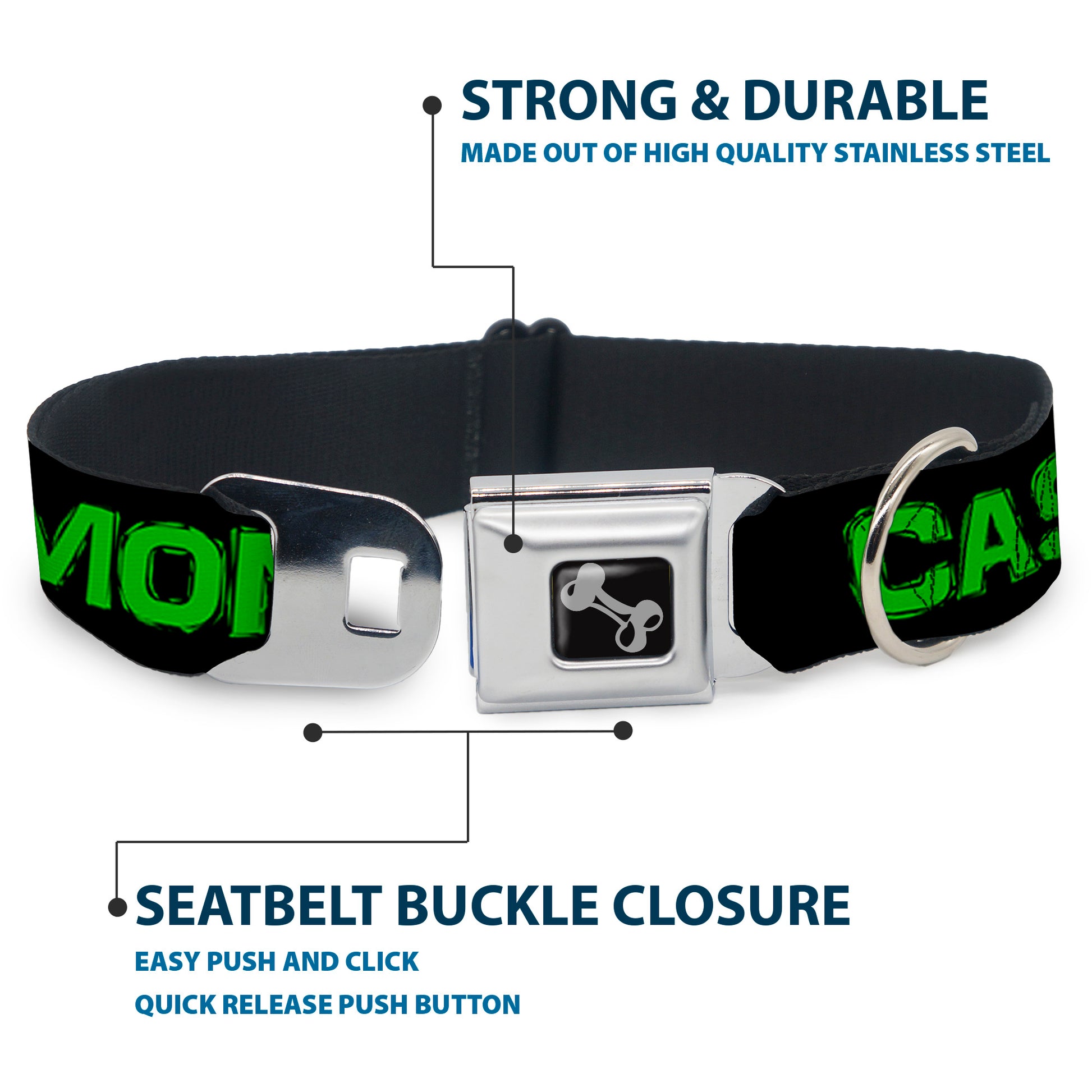 Dog Bone Seatbelt Buckle Collar - CA$H MONEY Black/Green Seatbelt Buckle Collars Buckle-Down