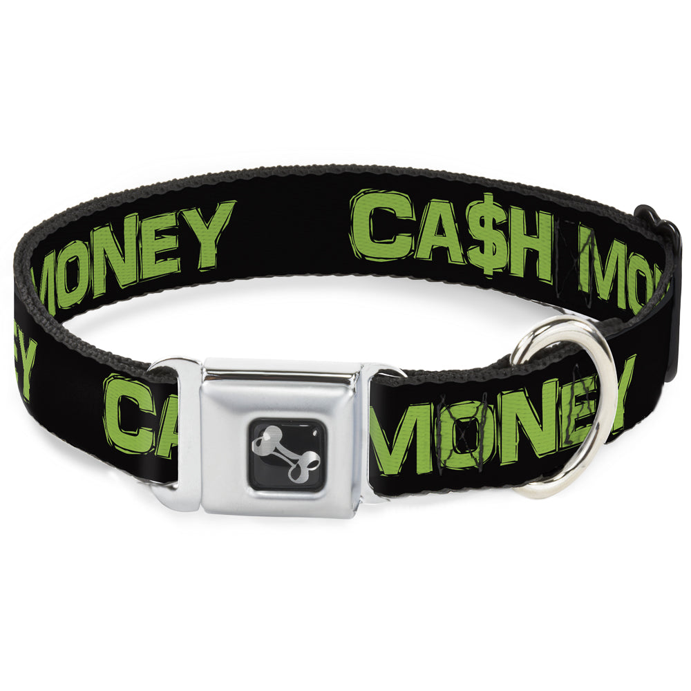 Dog Bone Seatbelt Buckle Collar - CA$H MONEY Black/Green Seatbelt Buckle Collars Buckle-Down