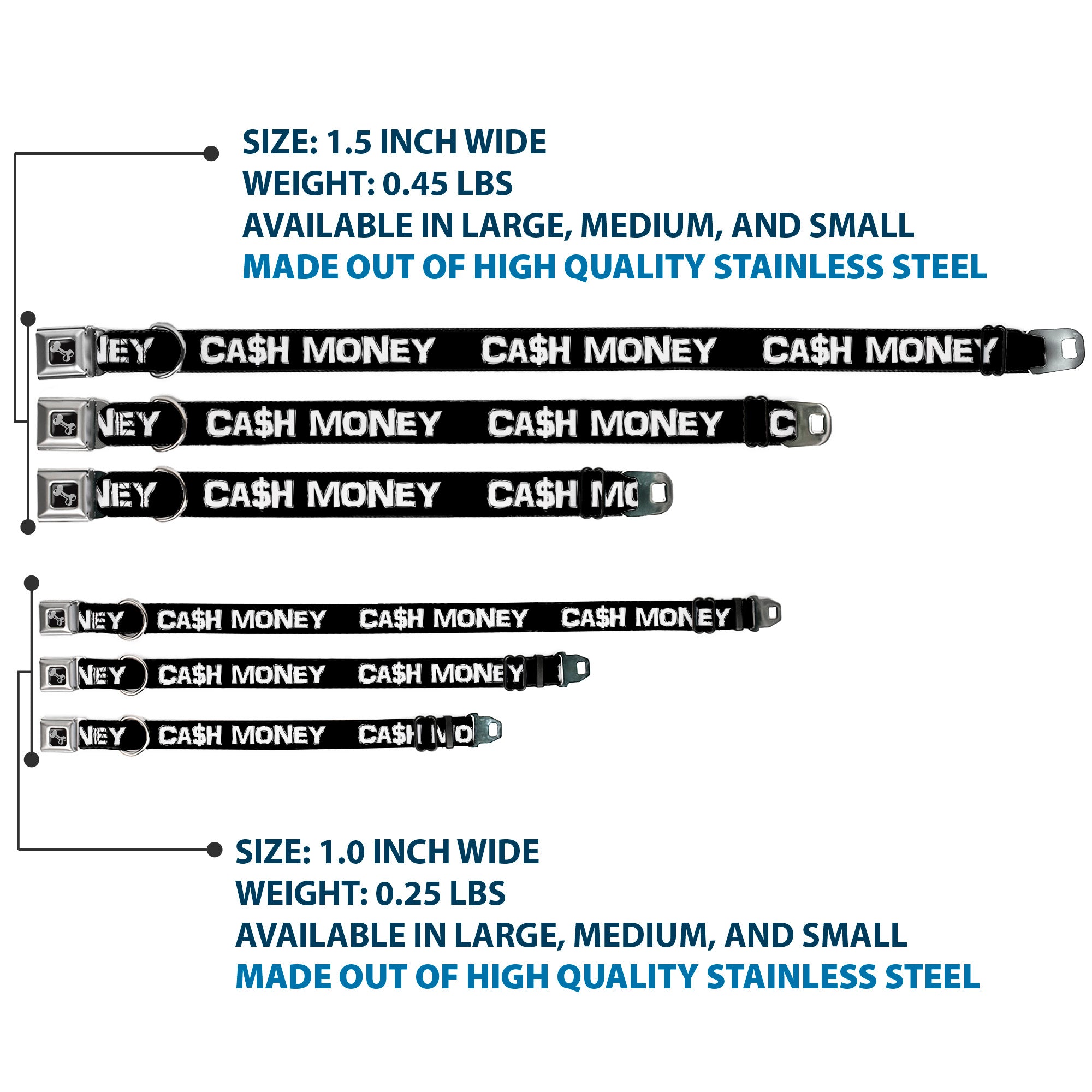 Dog Bone Seatbelt Buckle Collar - CA$H MONEY Black/White Seatbelt Buckle Collars Buckle-Down