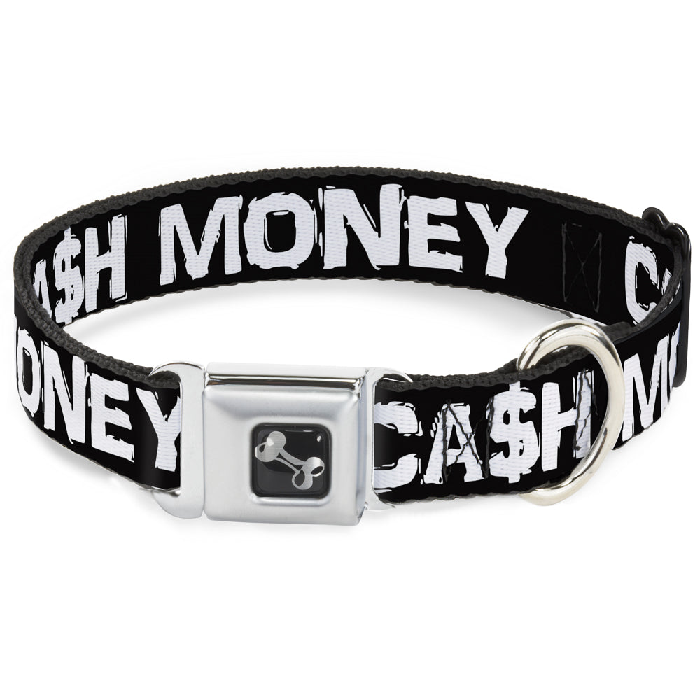Dog Bone Seatbelt Buckle Collar - CA$H MONEY Black/White Seatbelt Buckle Collars Buckle-Down