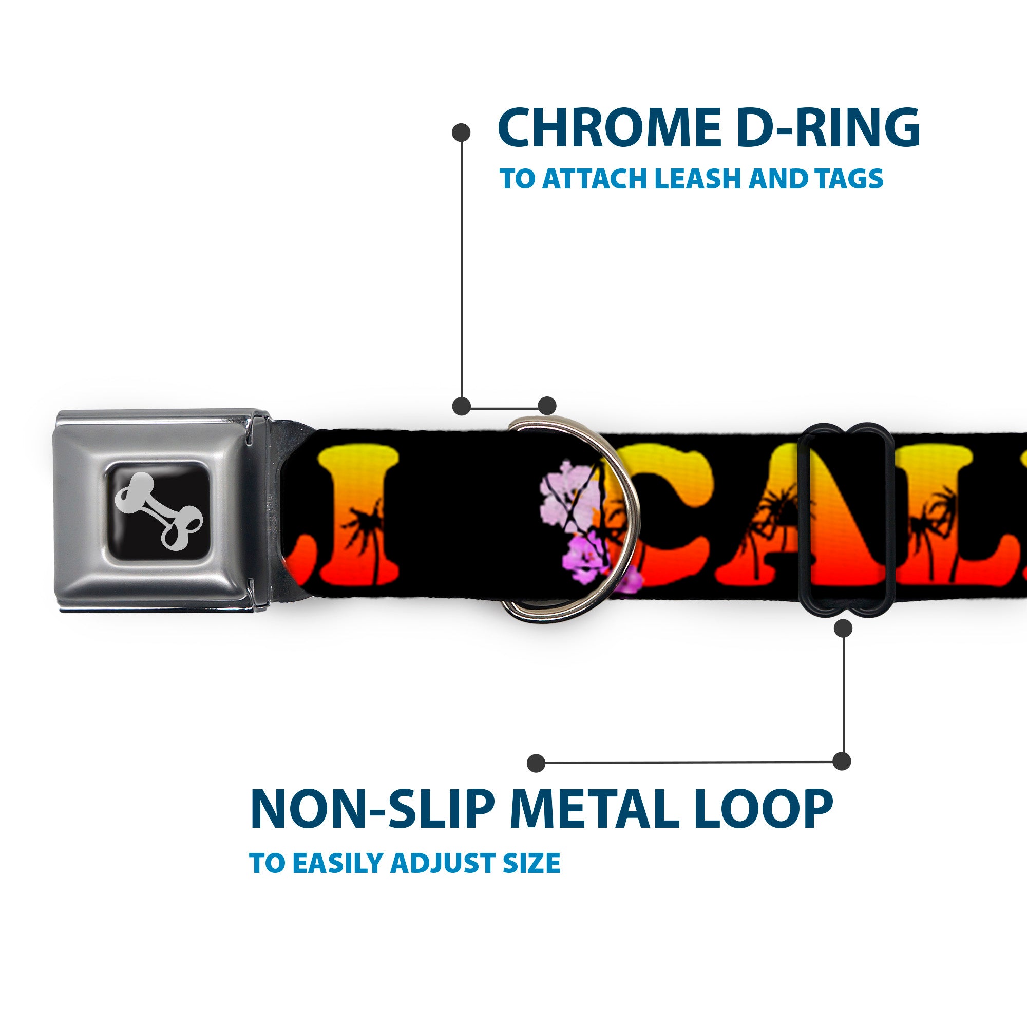 Dog Bone Seatbelt Buckle Collar - CALI Tropical Black/Multi Color Seatbelt Buckle Collars Buckle-Down